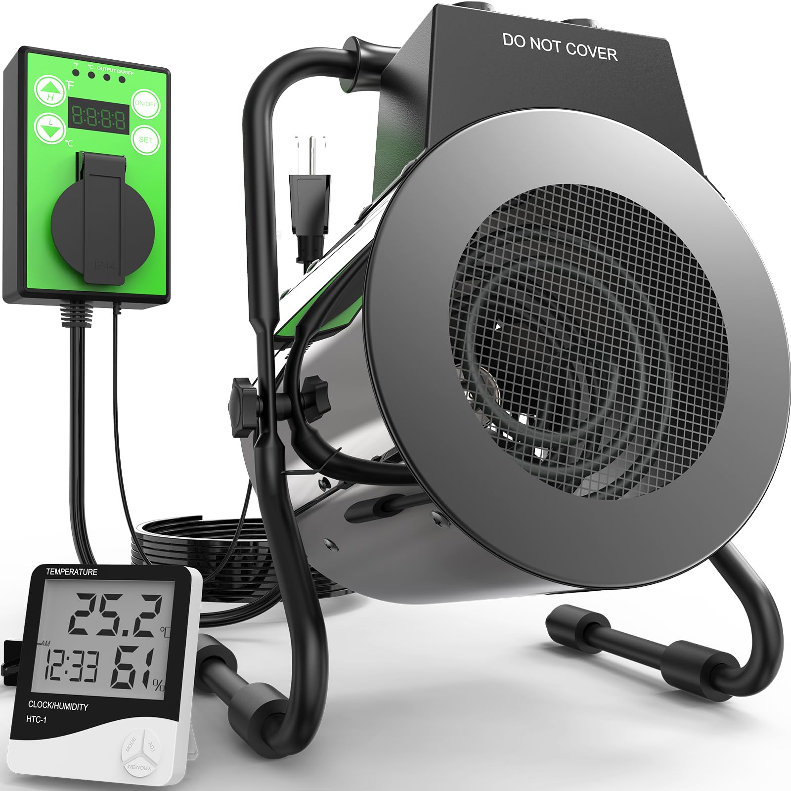 1500W Greenhouse Heater with Adjustable Thermostat - Fast Heating Outdoor Heater for Grow Tents, Greenhouses & Indoor Gardens - Overheat Protection - Perfect for Winter Plant Protection & Seedling Growth