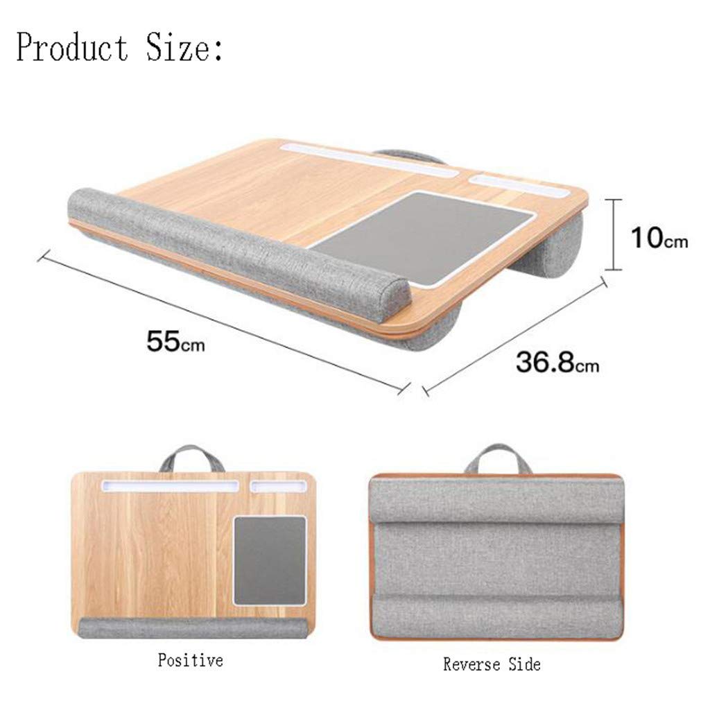 Adjustable Wooden Laptop Tray for Bed with Cushion Support - Built-in Mouse Pad & Wrist Rest for Notebook/Tablet - Includes Phone/Pen Holder for Writing & Reading (55x36.8x10cm) - Perfect for Home Office, Studying in Bed, or Relaxing with Laptop