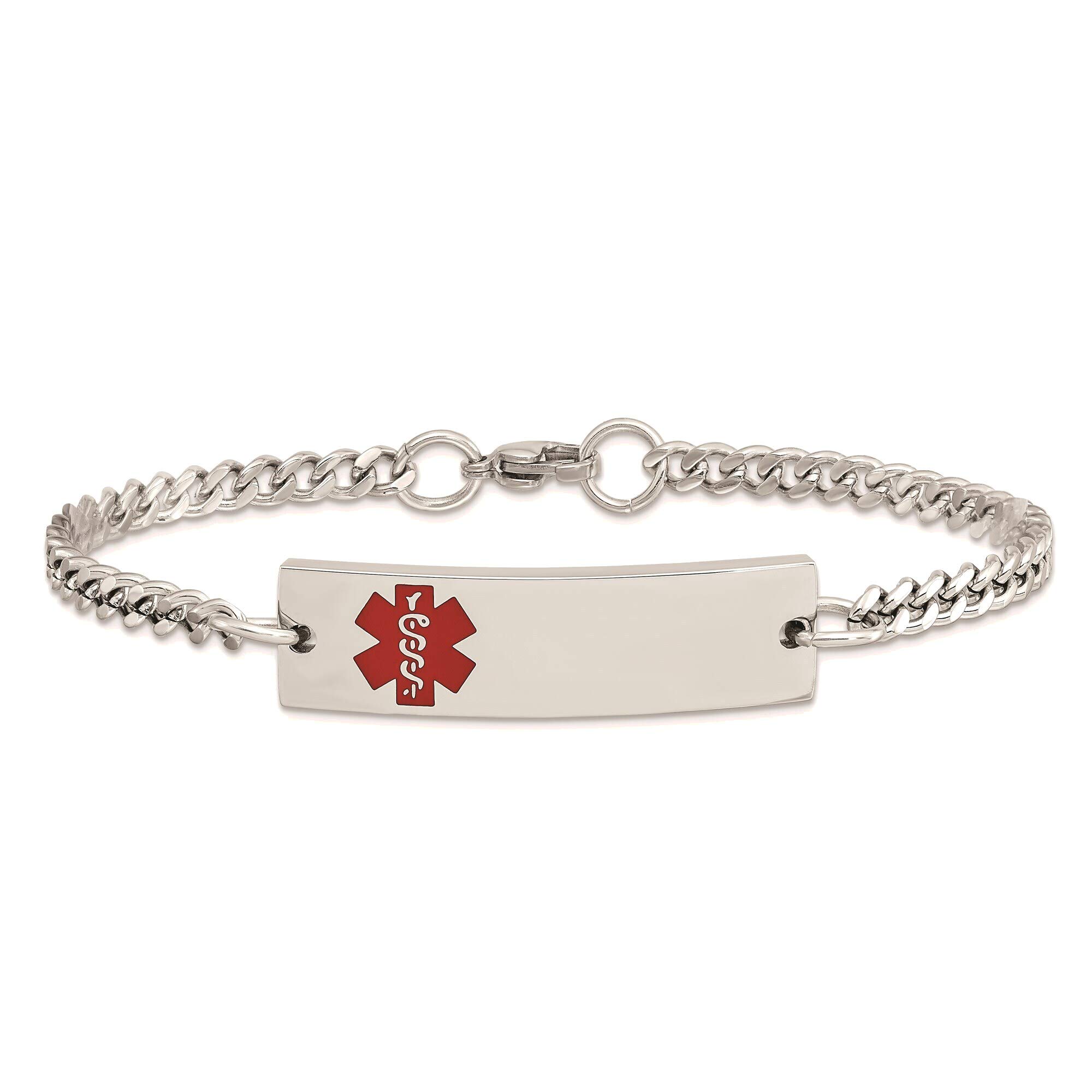 Stainless Steel Medical ID Bracelet with Red Enamel - 8.75