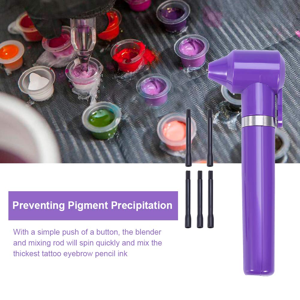 Electric Tattoo Ink Mixer Machine - Professional Pigment Blender with 5 Mixing Sticks for Tattoo Artists & Microblading - Perfect for Studio & Home Use (Purple)