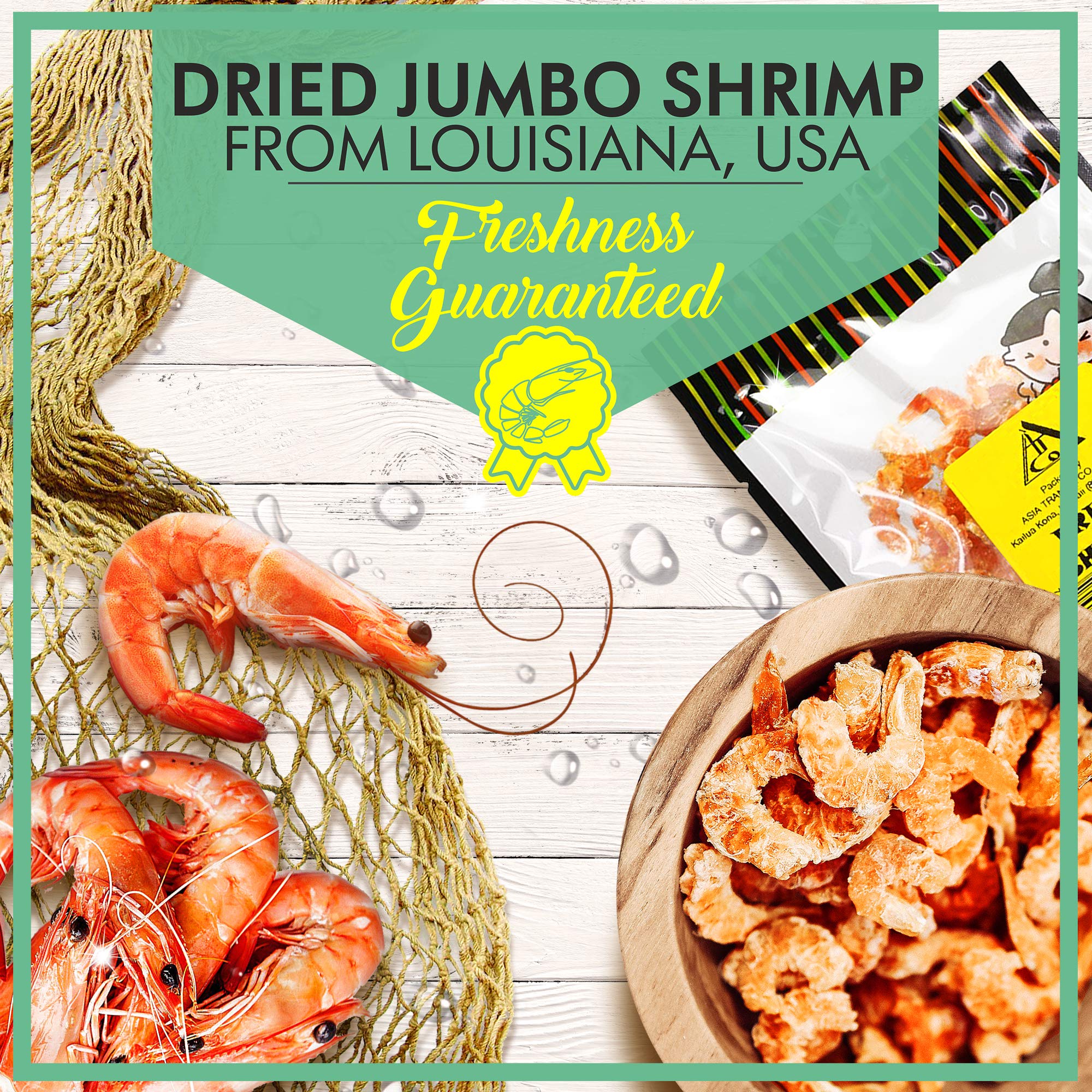 Premium Dried Louisiana Large Shrimp - Wild Caught, Dehydrated Snacks - Perfect for Asian Cuisine, Seafood Salads, Pad Thai, Soups & Party Appetizers
