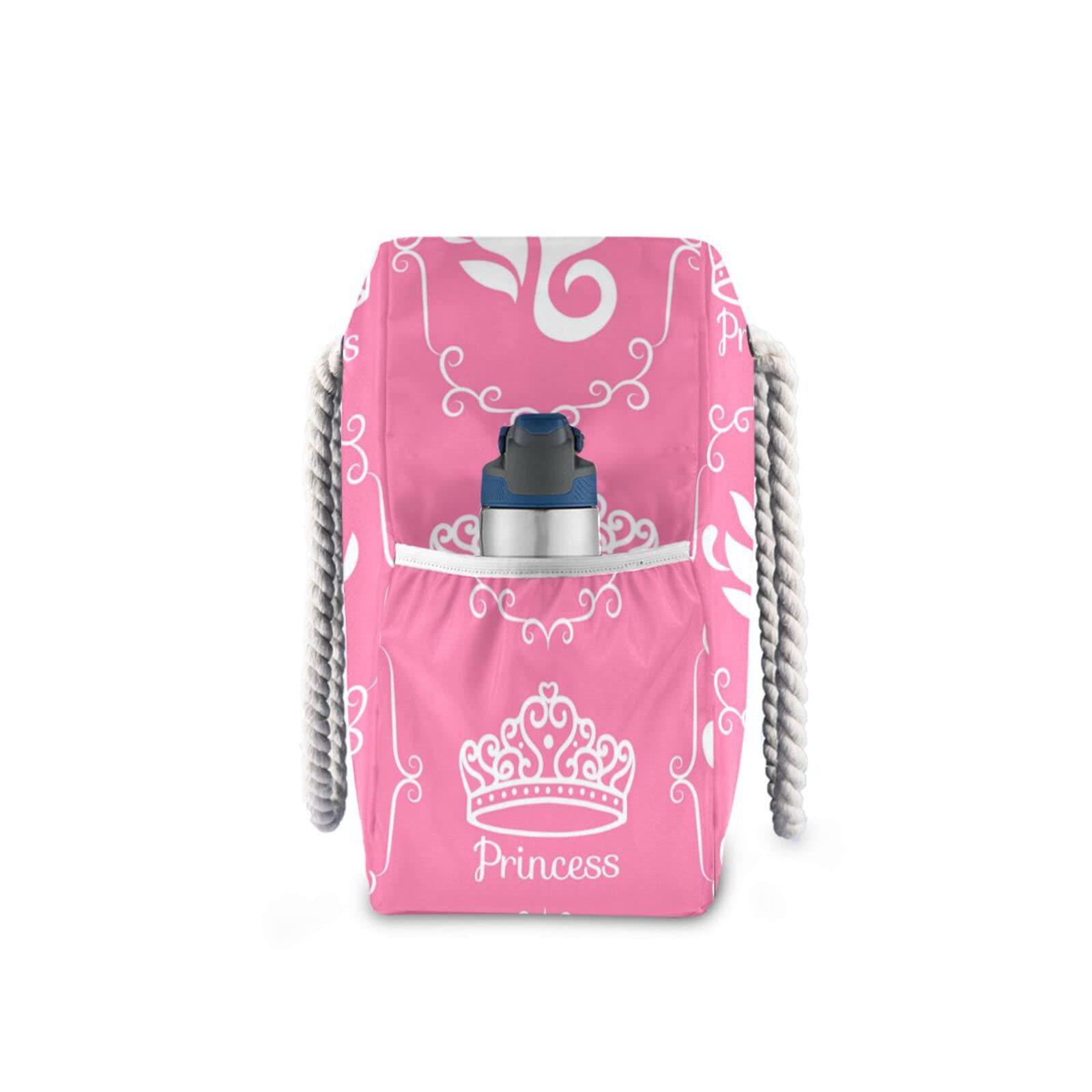 Pink Princess Crown Beach Bag - Large Waterproof Travel Tote Bag with Zipper for Women & Girls | Perfect for Beach Vacations, Pool Parties & Summer Outings
