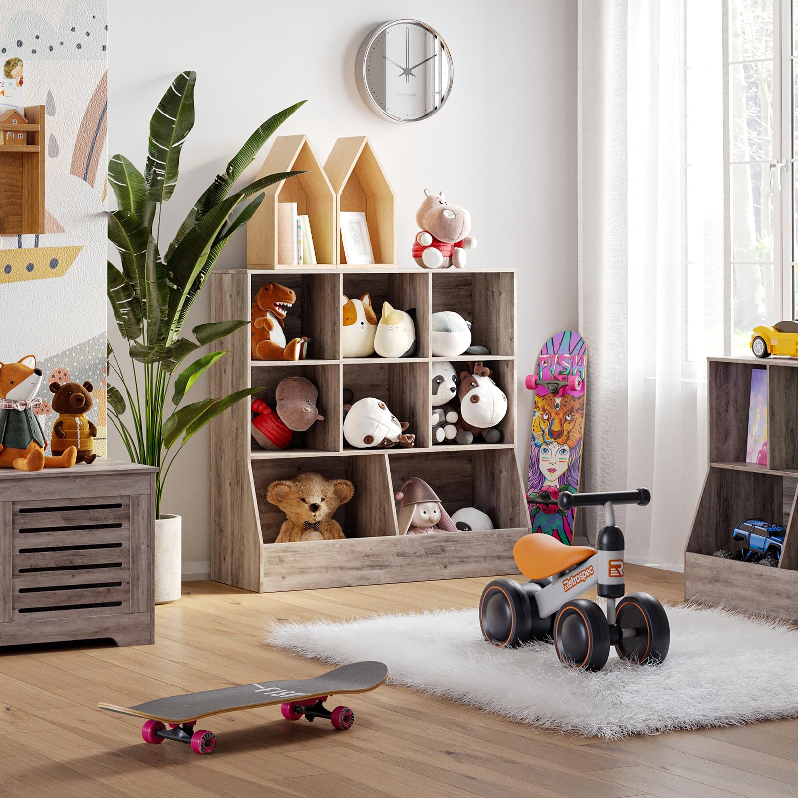 DINZI LVJ Kids Wooden Toy Storage Organizer & Bookshelf - 8-Cubby Bookcase for Playroom, Bedroom, Nursery - 39.4