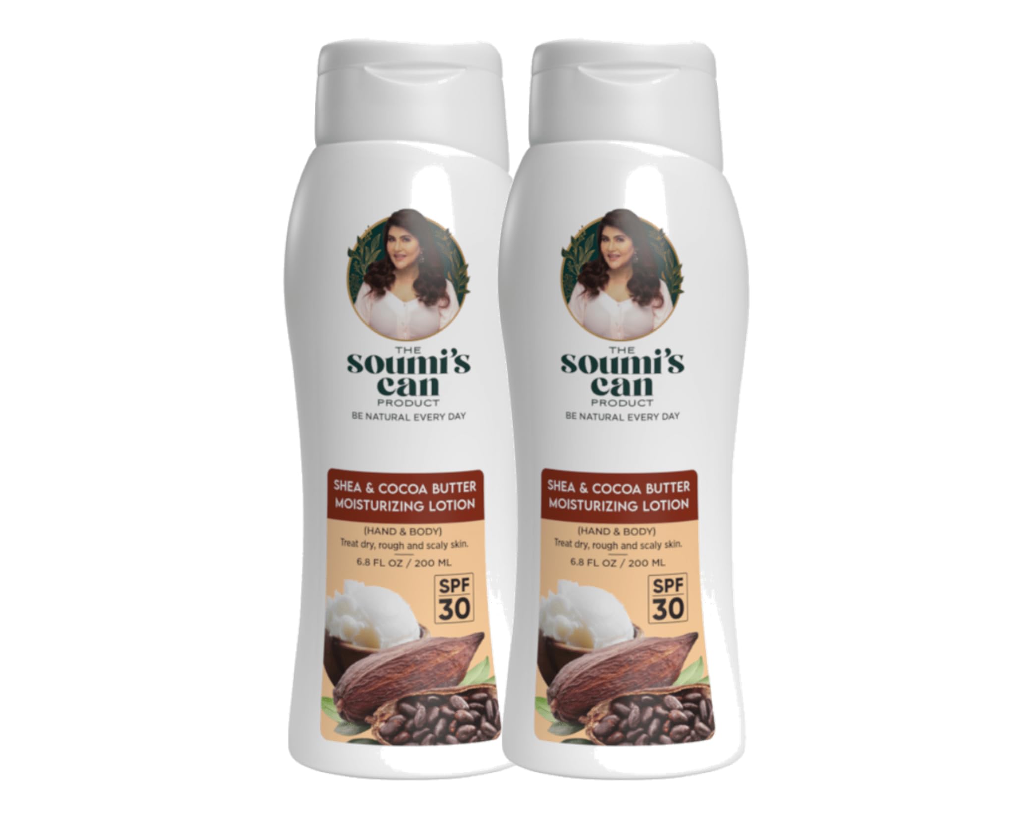 Soumai's Shea & Cocoa Butter Moisturizing Lotion with SPF 30 - Deep Hydration for Dry, Rough Skin | Enriched with Olive Oil, Grape Seed Oil & Zinc Oxide | Smooth & Glowing Skin Care for Women & Men | 200ml (2-Pack) | Perfect for Daily Sun Protection & After-Sun Care