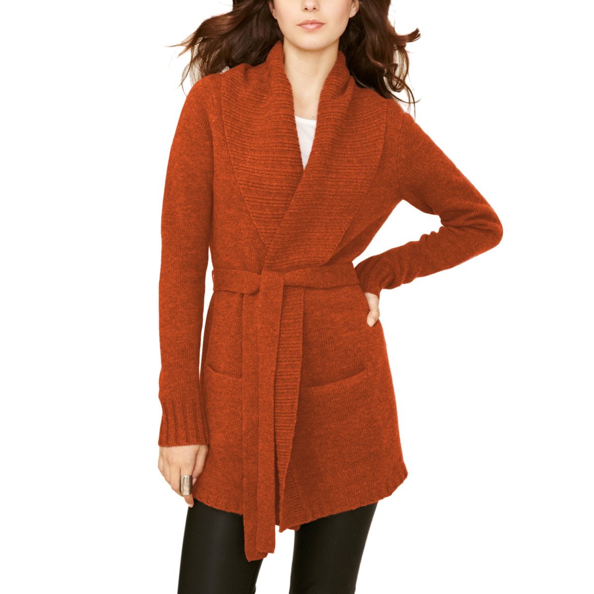 Parisbonbon Women's 100% Cashmere Long Sleeve Cardigan Sweater - Soft & Warm Winter Knitwear, Orange, Size XL - Perfect for Office, Travel & Casual Outfits