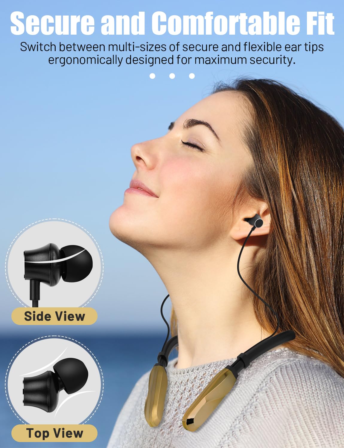 120H Playtime Wireless Bluetooth Neckband Headphones with Mic, IPX5 Waterproof Stereo Earbuds for Sports, Workout, Office & Travel - Comfortable Over-The-Neck Design (Gold) | Perfect for Running, Gym, Commuting & Remote Work