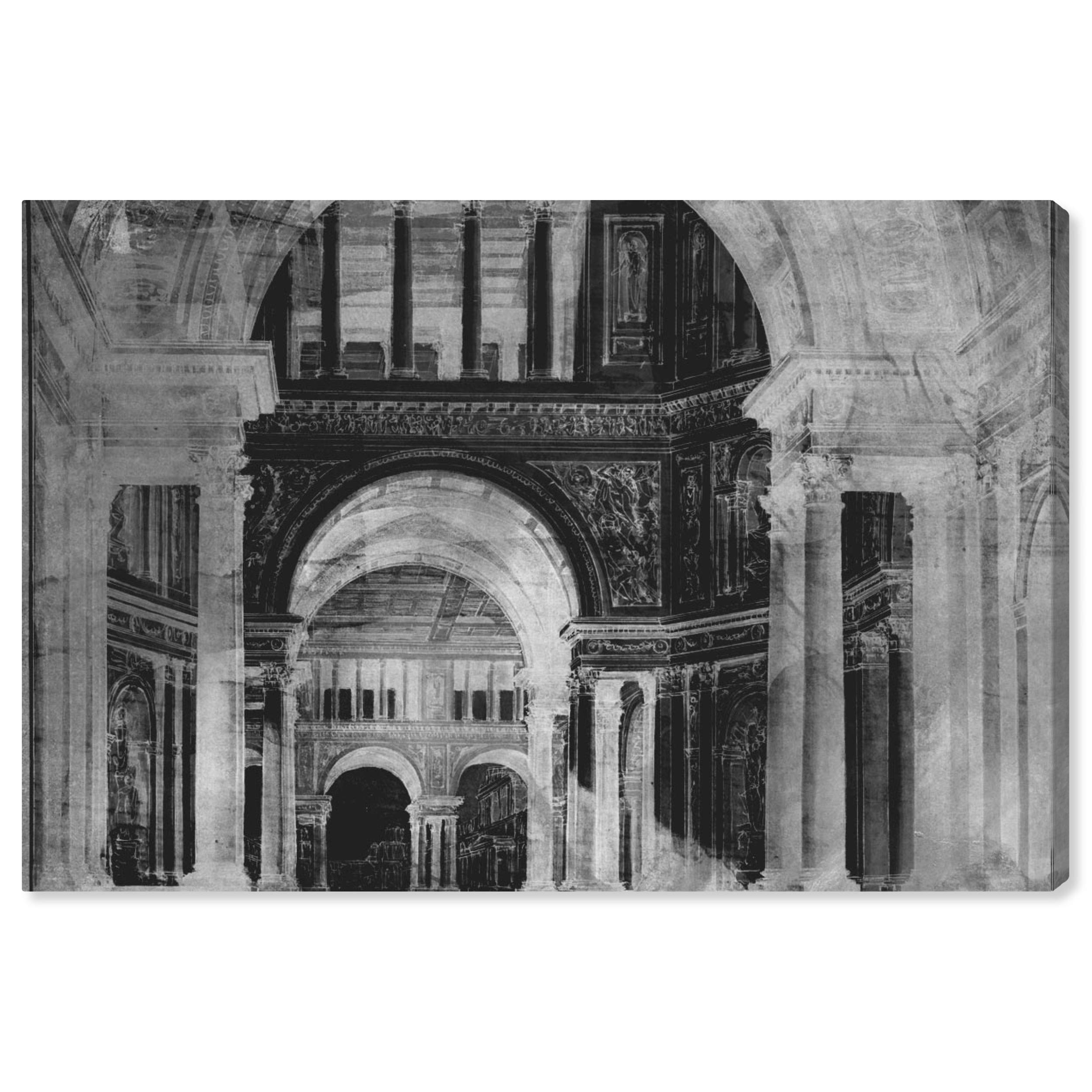 Oliver Gal Artist Co. 'Palatine Hill' Architecture Wall Art Canvas Print - 54x36 Inches Black & White Home Decor - Perfect for Living Room, Bedroom & Office Wall Decor