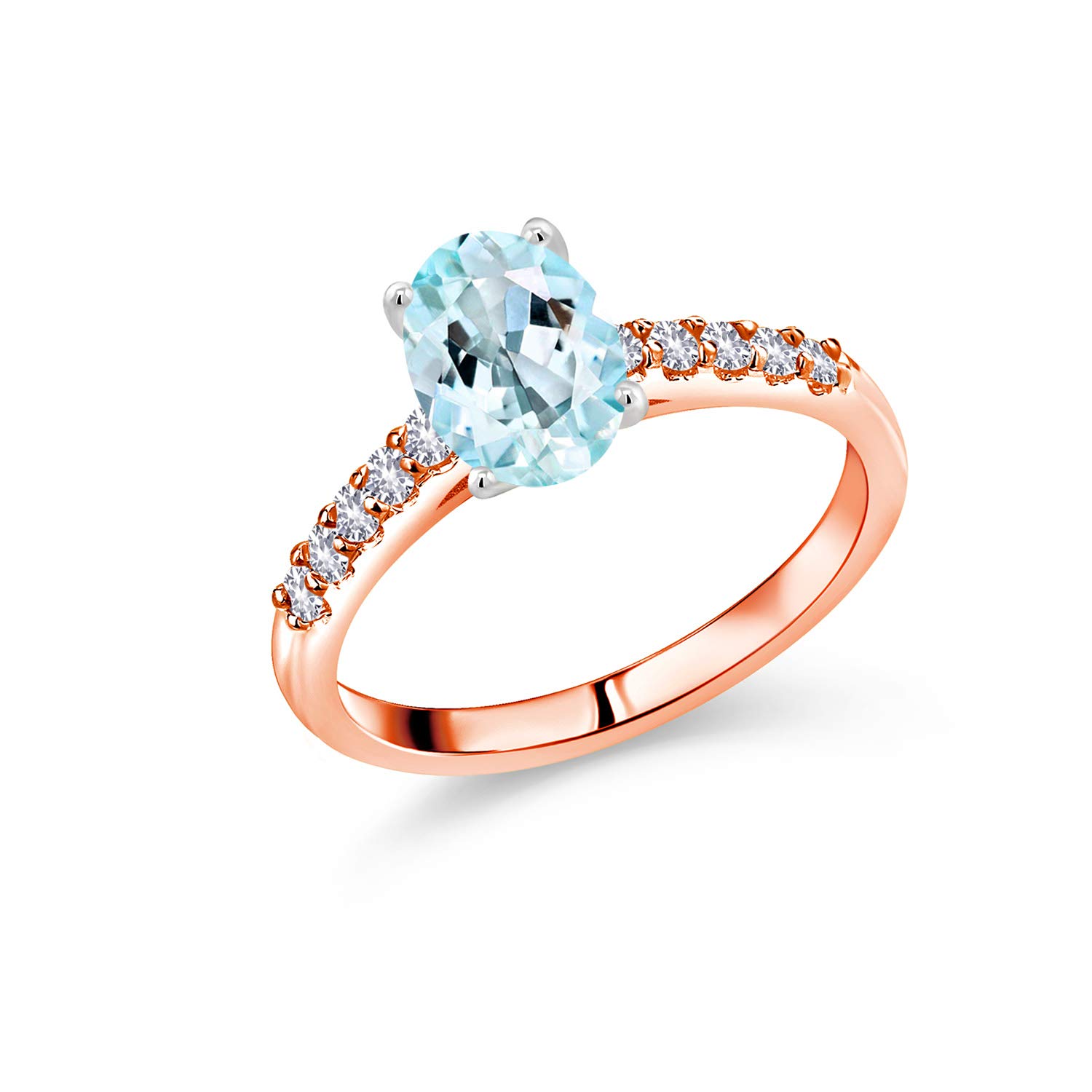 2.40 Ct Sky Blue Topaz & White Created Sapphire 10K Rose Gold Ring with White Gold Prongs - Elegant Jewelry for Engagement, Wedding & Anniversary Gifts