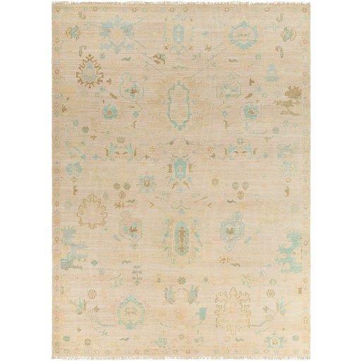 Antalya Beige with Blue Accents Wool Rug - Handmade Turkish Area Rug in Multiple Sizes (5x7, 8x10) - Perfect for Living Room, Bedroom & Home Decor