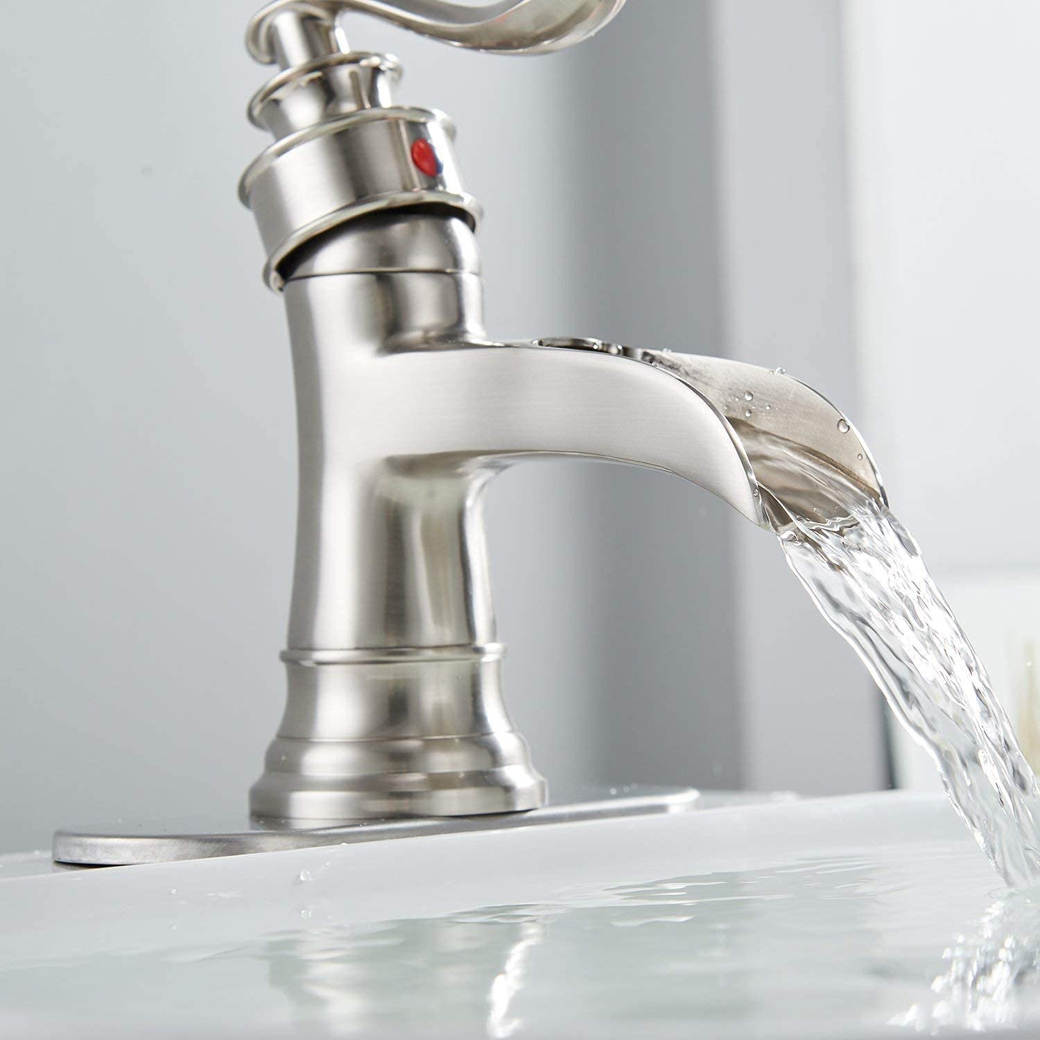 Brushed Nickel Pull-Out Kitchen Sink Faucet with 3 Spray Modes - Single Handle Waterfall Design for Modern Homes | Perfect for Washing Dishes, Filling Pots & Cleaning Countertops