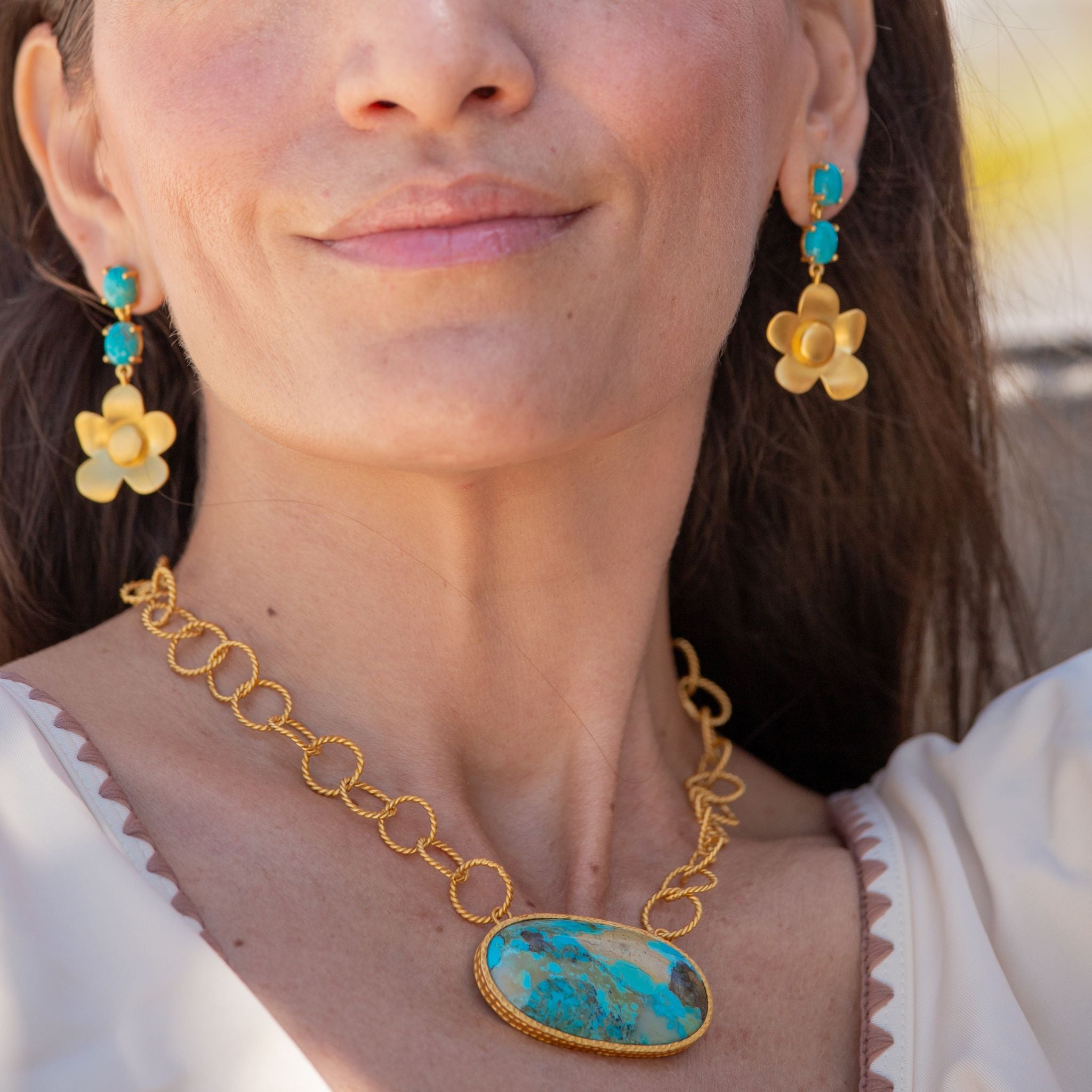 Turquoise Beachside Bloom Drop Earrings - Handmade Boho Jewelry for Women, Perfect for Summer Vacations & Beach Weddings