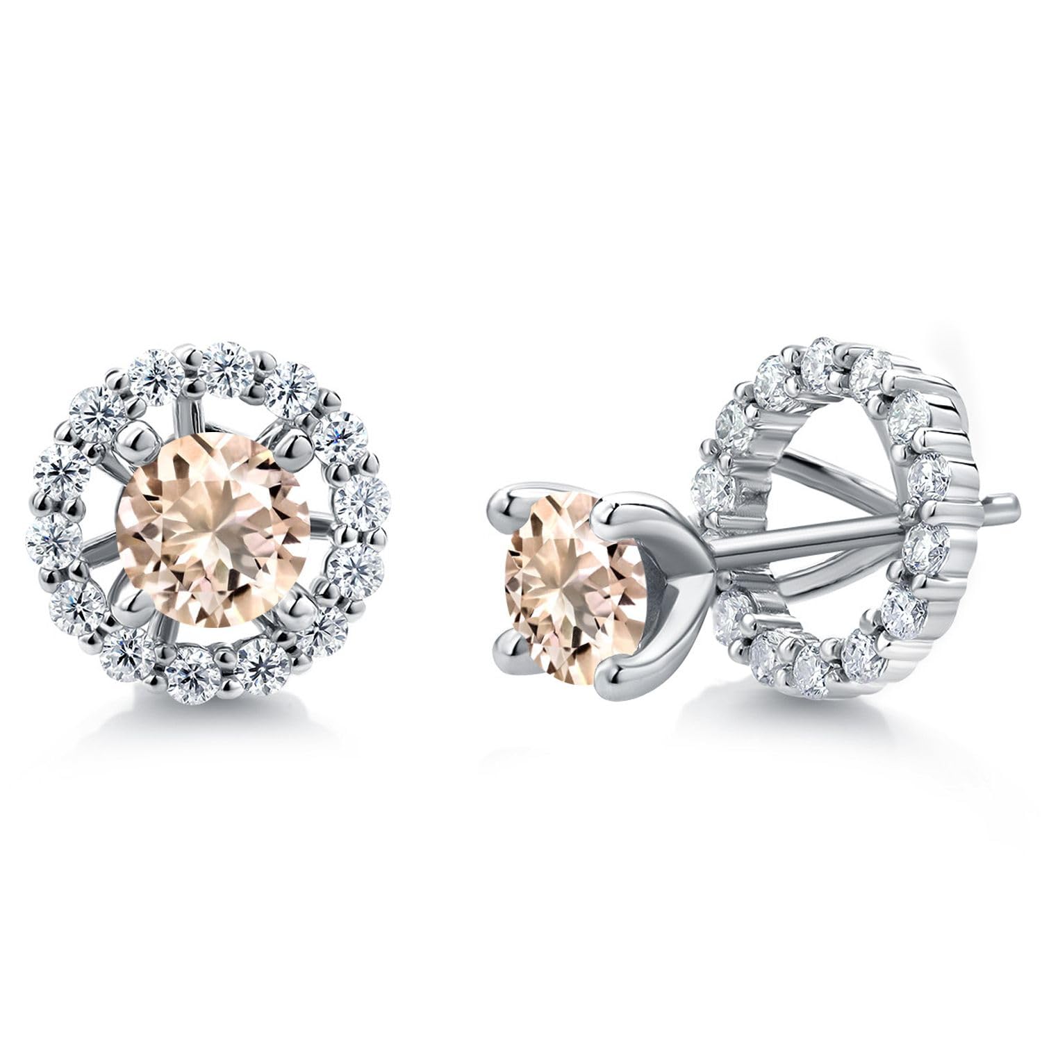 Gem Stone King 925 Sterling Silver Birthstone & White Moissanite Stud Earrings for Women | 5MM Round Center Stone with Removable Jackets | Perfect for Birthdays, Anniversaries & Everyday Elegance