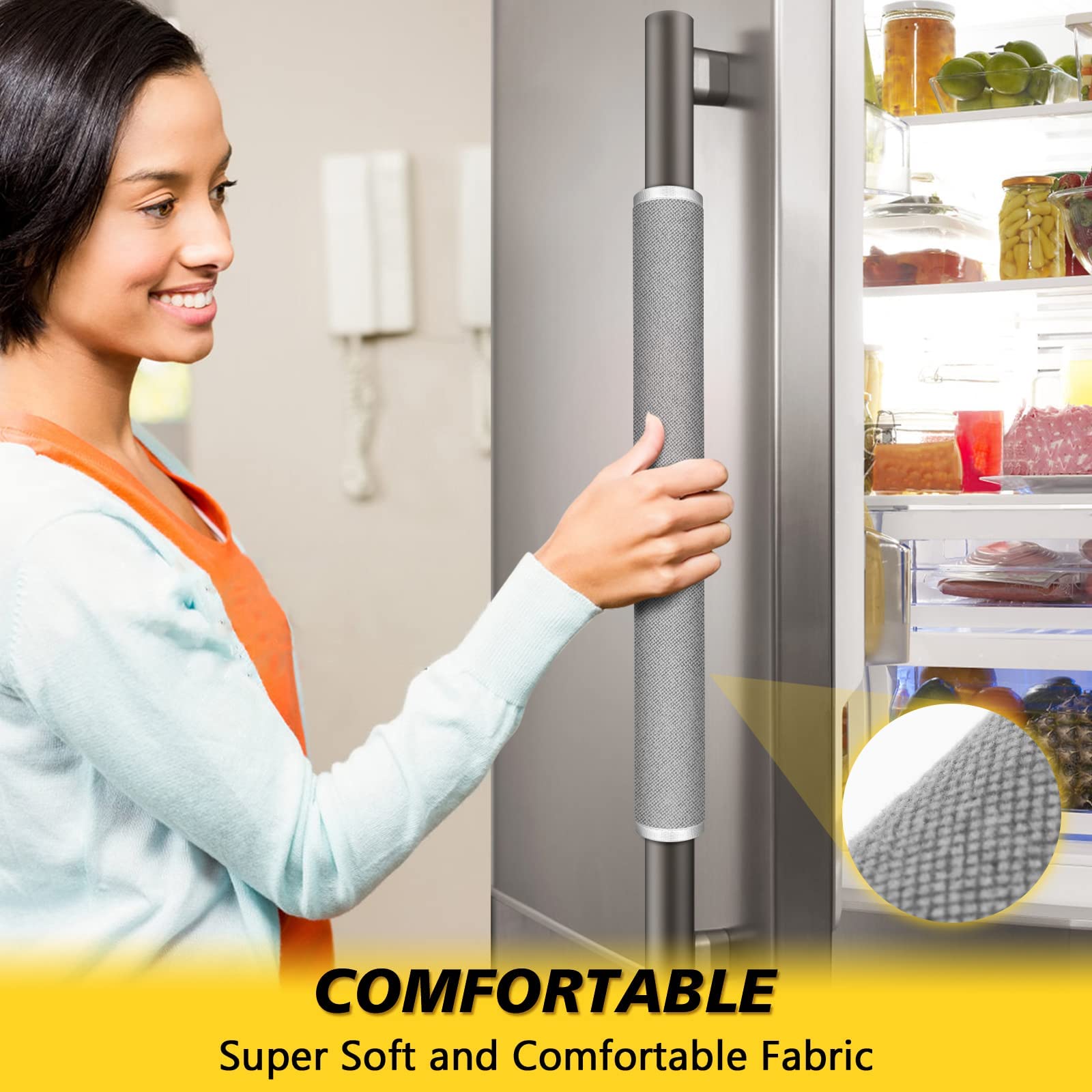 4-Pack Refrigerator Door Handle Covers - Gray Kitchen Appliance Protectors for Fridge, Microwave & Dishwasher - Anti-Smudge, Drip & Stain Resistant Cloth Covers - Keep Appliances Clean & Hygienic (Perfect for Busy Kitchens & Family Homes)