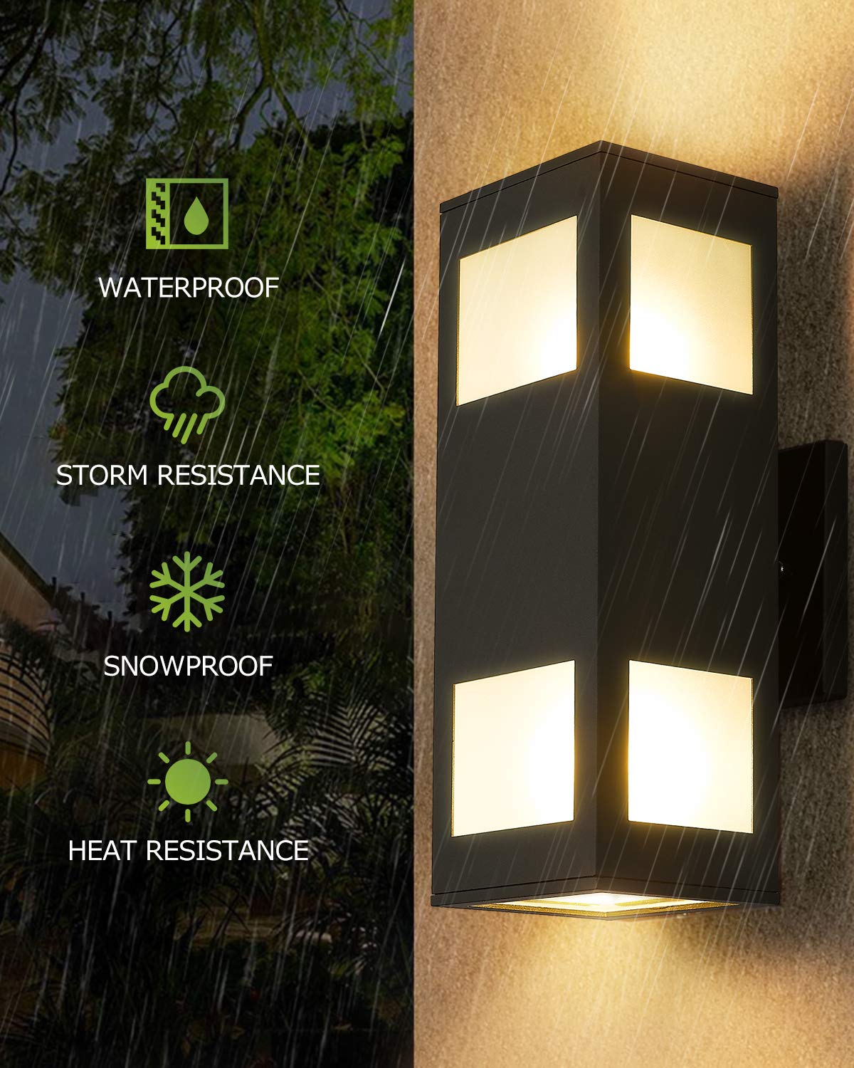 Harriet 3 Pack Modern Outdoor Wall Lights - Waterproof Aluminum Exterior Wall Sconces with Up-Down Lighting, Matte Black Finish - Perfect for Porch, Patio, Garden, and Entryway Lighting