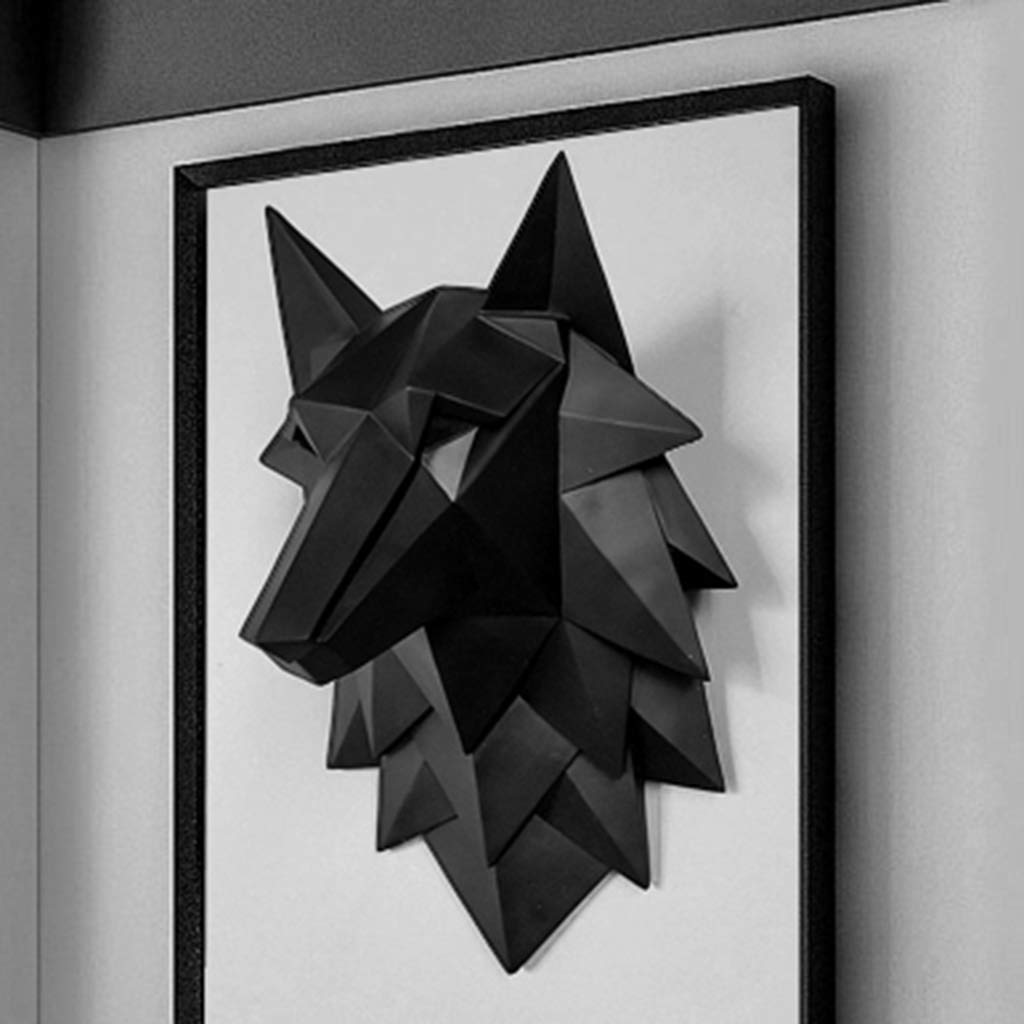 Wolf Head Wall Decor - Geometric Animal Sculpture for Bar & Home - Black Metal Wolf Head Wall Hanging (24x20x35cm) - Unique Wall Art for Man Cave, Living Room & Office Decor