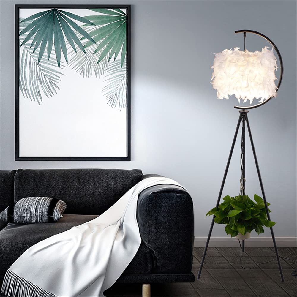 BAYCHEER Modern Tripod Floor Lamp with Feather Shade - Adjustable Standing Light with Foot Switch for Living Room, Bedroom & Office - Black Reading Task Light for Cozy Ambience & Workspace Lighting
