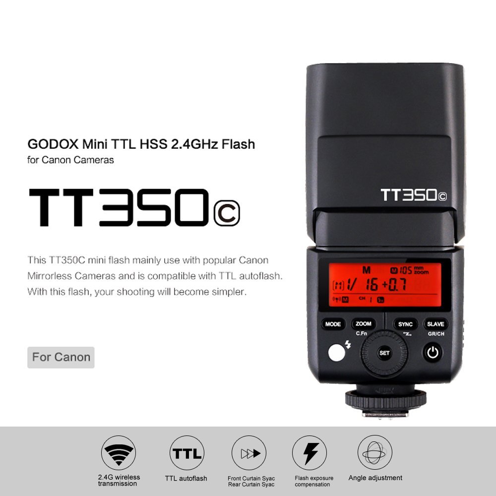 Godox TT350C Mini TTL Flash Speedlight for Canon - 2.4G Wireless GN36 HSS 1/8000s | Compact Camera Flash Compatible with Canon DSLR/Mirrorless | Perfect for Portrait, Wedding & Event Photography