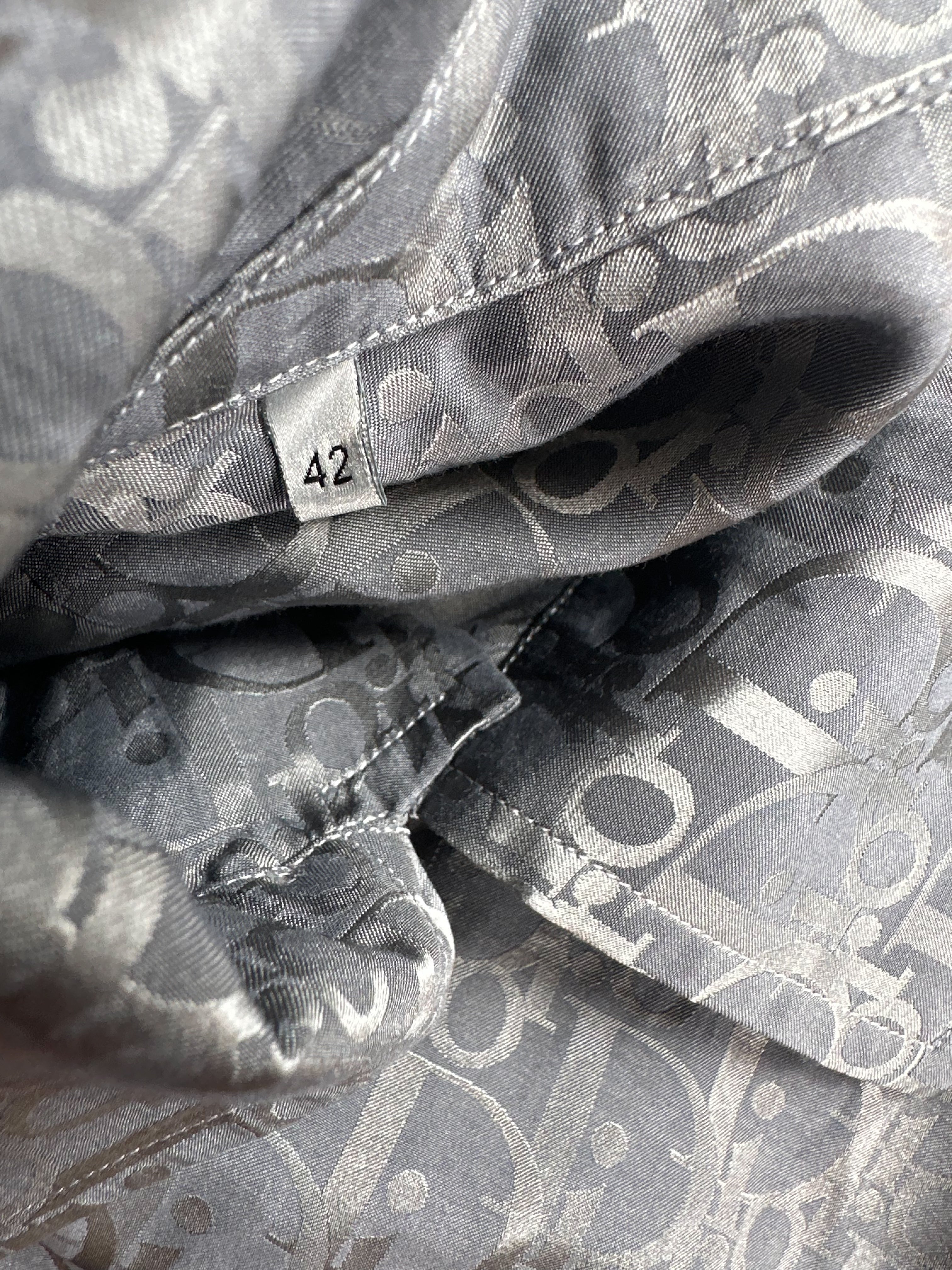 Dior Grey Oblique Silk Button Up Shirt for Men - Luxury Designer Dress Shirt for Business & Formal Occasions