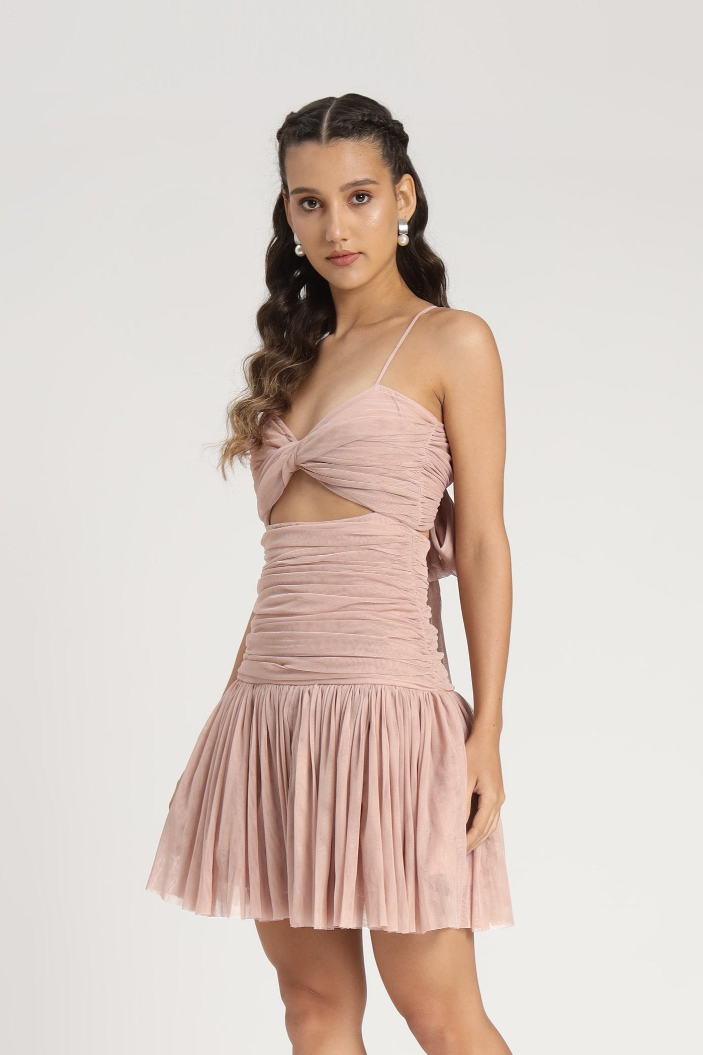 Theodora Mini Dress in Blush - Elegant Short Sleeve Party Dress for Women, Perfect for Cocktail Parties, Date Nights & Special Occasions