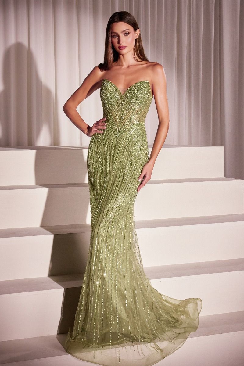 Gretchen Gown Greenery Sequin Strapless Fitted Dress for Women - Elegant Evening Gown for Prom, Cocktail Party, Wedding Guest & Special Occasions