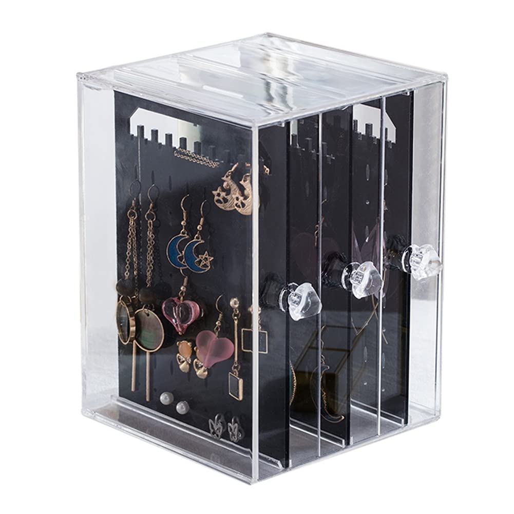 U-BUYHOUSE Acrylic Wall Mounted Jewelry Organizer Box - Transparent Necklace & Earring Storage Display Case for Bedroom, Bathroom & Closet Organization