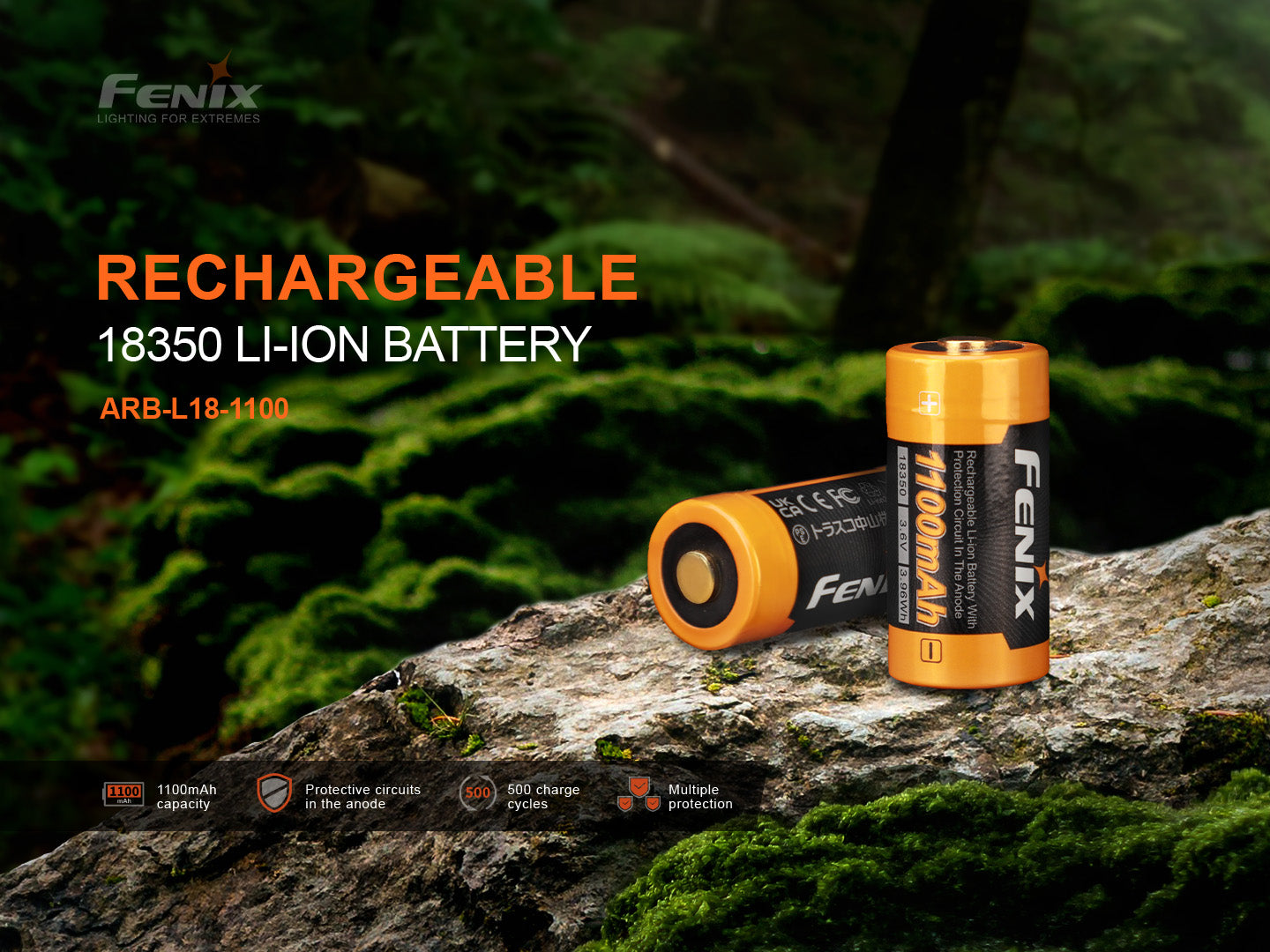 Fenix ARB L18 1100mAh Rechargeable 18350 Lithium Battery - Perfect for Flashlights, Vape Mods & Tactical Gear