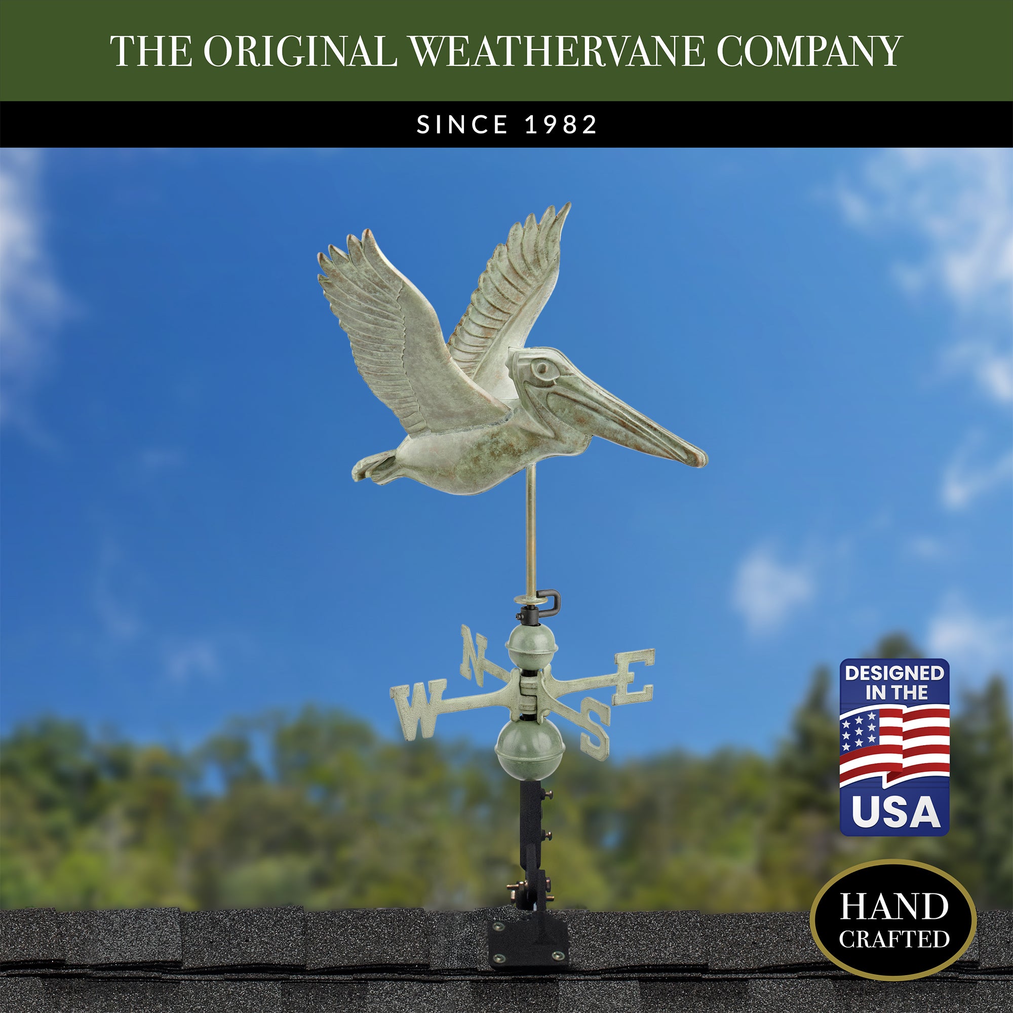 Pelican Weathervane - Coastal & Nautical Decor for Outdoor Garden, Beach House, or Patio - Handcrafted Metal Wind Direction Indicator