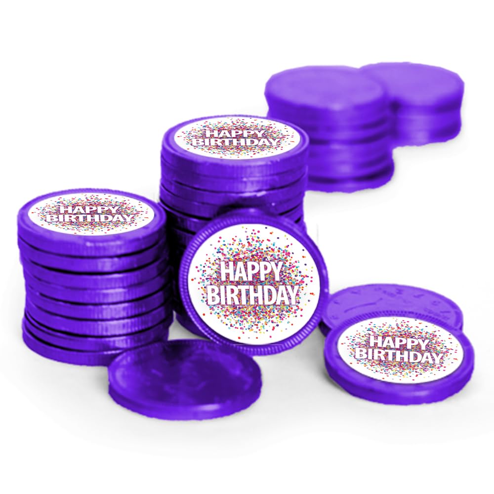 84 Pcs Purple Chocolate Coins - Gold Foil Wrapped Birthday Candy Party Favors for Kids, Wedding, Baby Shower & Holiday Celebrations | Bulk Candy Treats by Just Candy