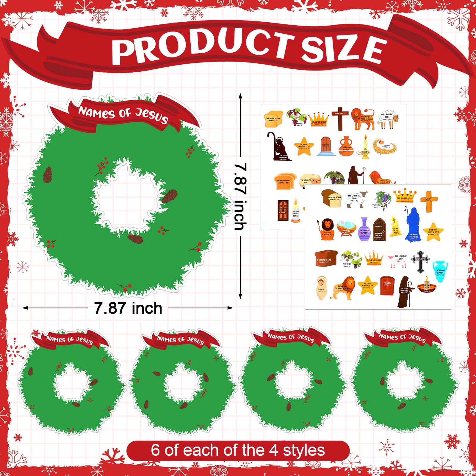 Geetery 24 Pack Sunday School Religious Crafts for Kids - Names of Jesus Wreath Craft Kit, DIY Hanging Christmas Ornament, Paper Craft Kits for Fun Home Activities - Perfect for Church Events, Bible Study & Holiday Decorations