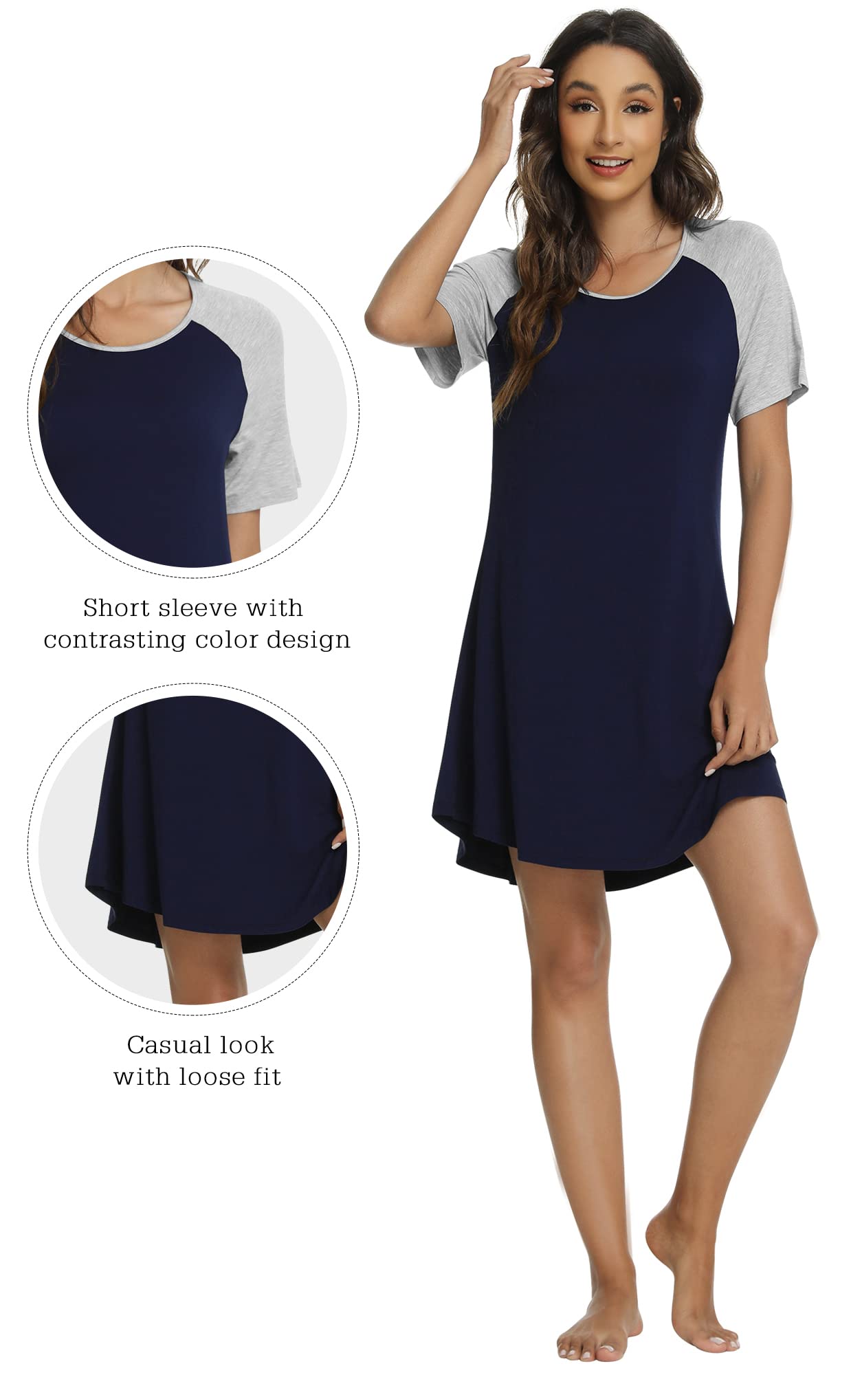 WiWi Women's Bamboo Viscose Nightgown - Lightweight Short Sleeve Sleep Shirt for Summer, Soft & Breathable (Sizes S-XXL) | Perfect for Relaxing at Home, Lounging & Comfortable Sleep