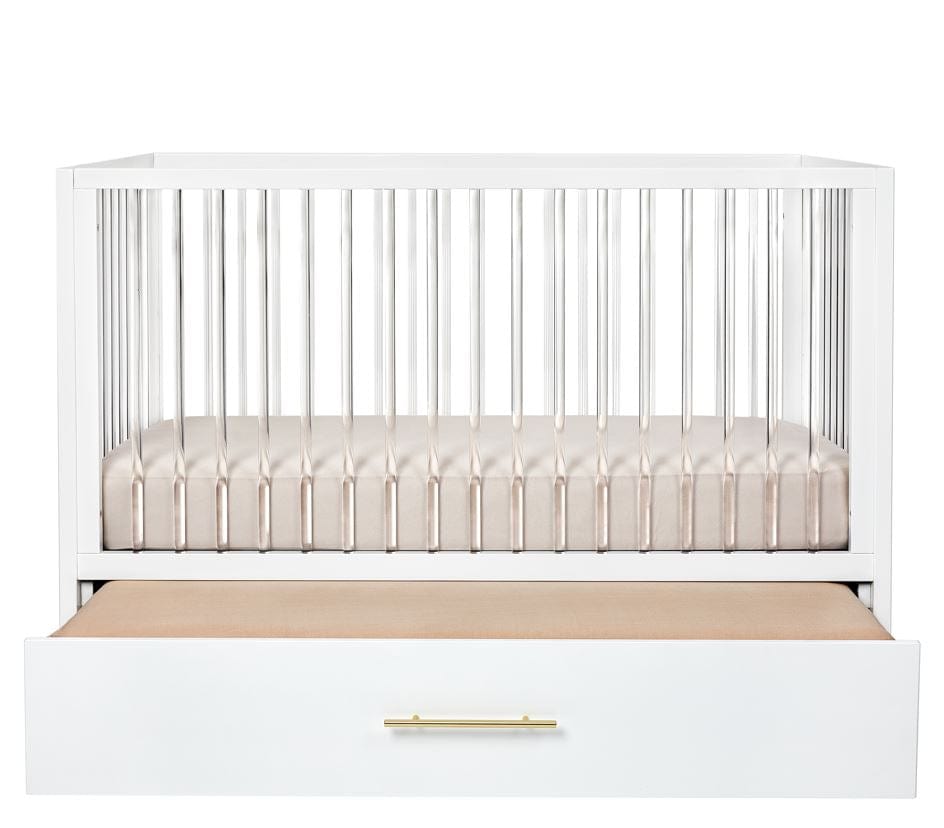 Hush Crib with Trundle - Gold Handle Convertible Baby Crib for Nursery - Perfect for Small Spaces & Shared Rooms