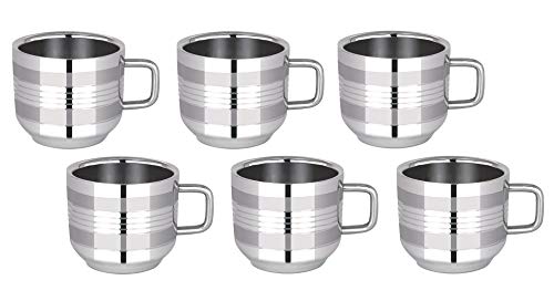 Premium Set of 6 Stainless Steel Espresso Cups - 100ml (3.3oz) Mirror Finish Mini Coffee Mugs for Latte, Cappuccino & Tea | Reusable, Durable & Dishwasher Safe | Perfect for Home, Office & Cafe Use