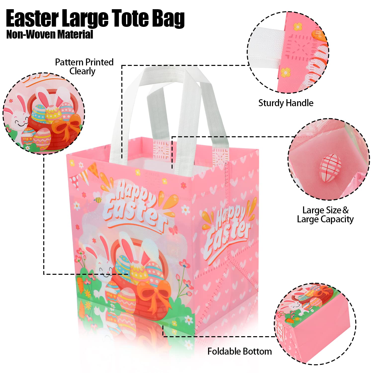CCINEE 12-Pack Reusable Easter Gift Bags with Handles - Bunny Themed Non-Woven Treat Bags for Easter Egg Hunts, Party Favors & Holiday Celebrations (7.9×7.9×5.9 Inches) - Perfect for Easter Parties, Classroom Treats & Spring Festival Gift Giving