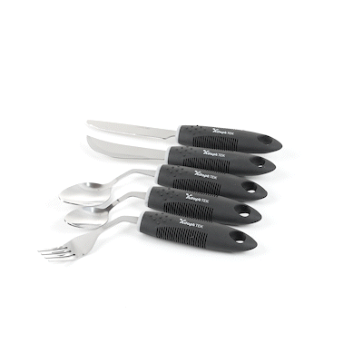 Adapt Tek Black Stainless Steel 5-Piece Adaptive Offset Utensil Set for Right-Handed Users - Lightweight, Non-Slip Grip (1 Count) - Ideal for Arthritis & Limited Mobility in Kitchen