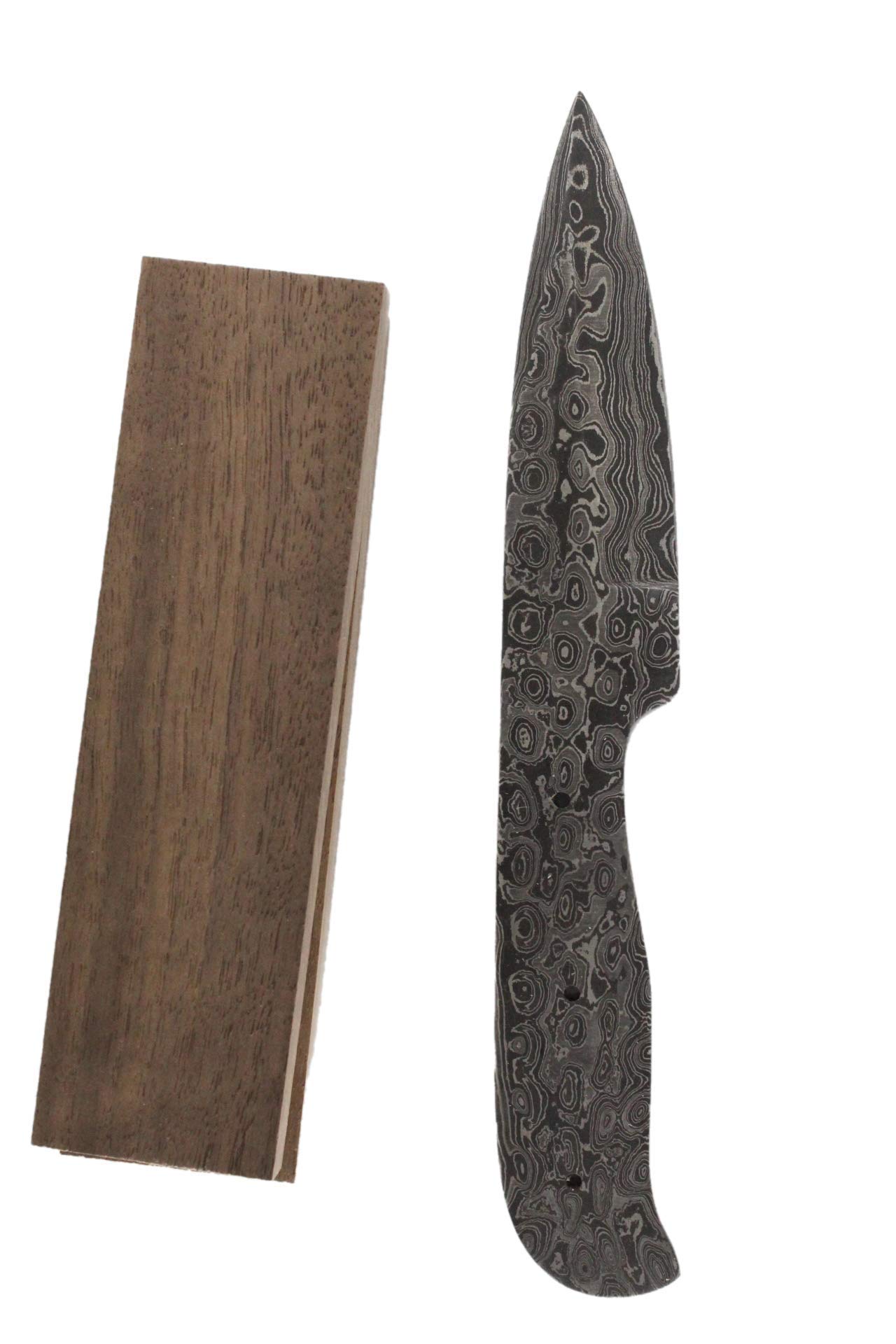Premium Montana Point Damascus Blade Knife Kit - Raindrop Pattern SMC5256 with Walnut Handle - DIY Kitchen Knife Making Kit for Chefs & Culinary Enthusiasts - Perfect for Home Cooking, Camping & Outdoor Adventures
