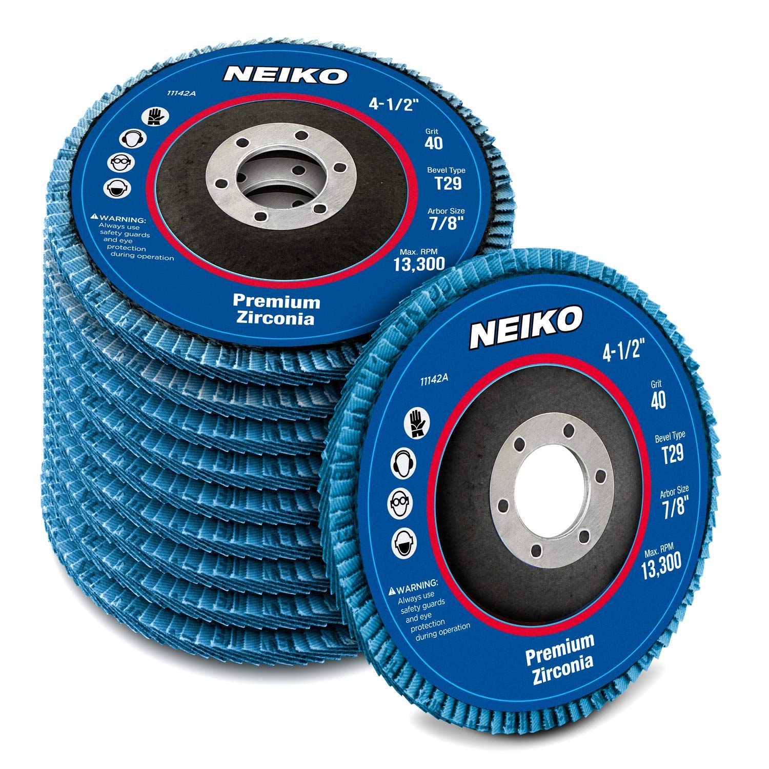 NEIKO 11142A 10-Pack 4.5 Inch Zirconia Flap Discs for Angle Grinder | 40 Grit T29 Grinding Wheel | 7/8