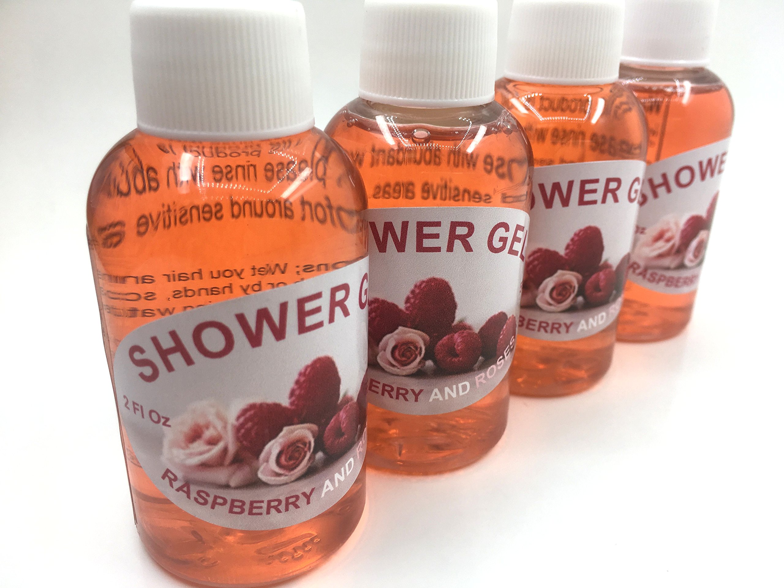 Handmade Raspberry & Rose Scented Shower Gel - Travel Size 4 Pack (2 oz Each) | Natural Body Wash for Women & Men | Perfect for Gym, Travel & Gift Sets
