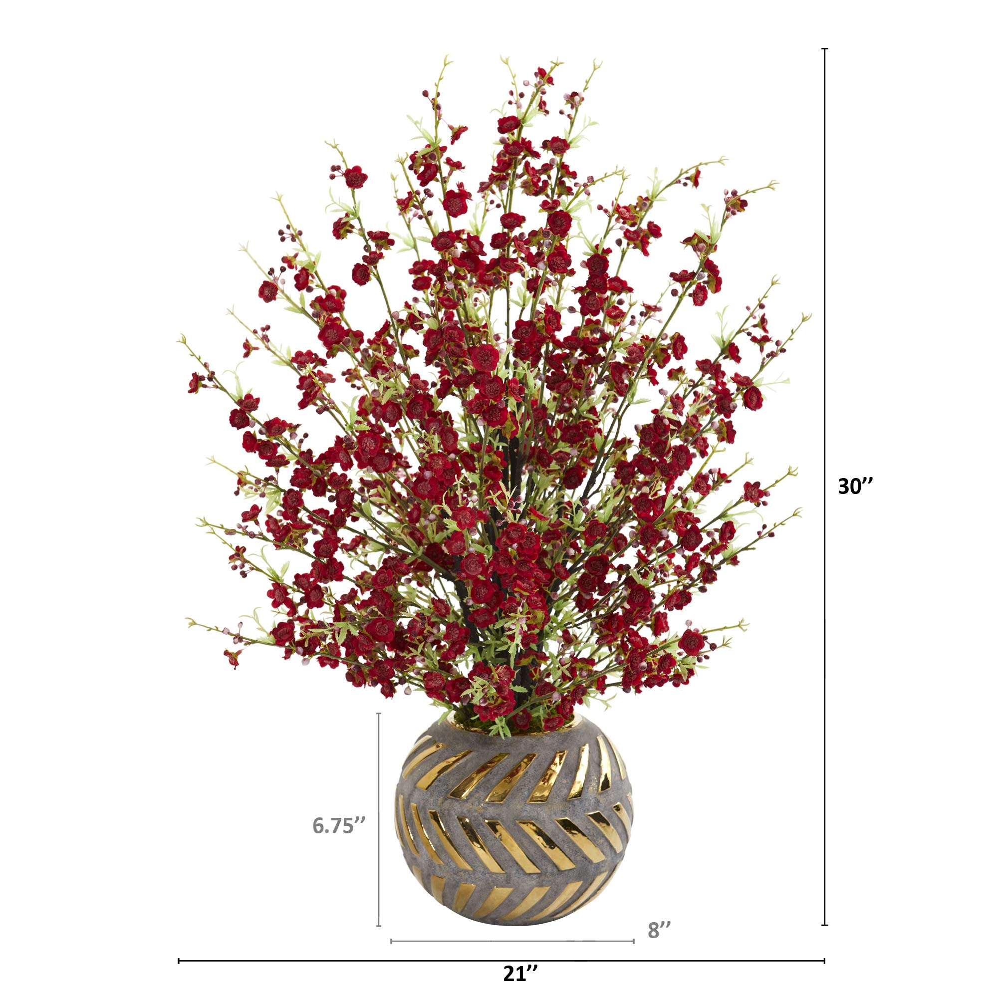 Nearly Natural 30 Inch Cherry Blossom Artificial Flower Arrangement in Stoneware Vase with Gold Trim - Perfect for Home Decor, Wedding Centerpieces & Office Tabletop Displays