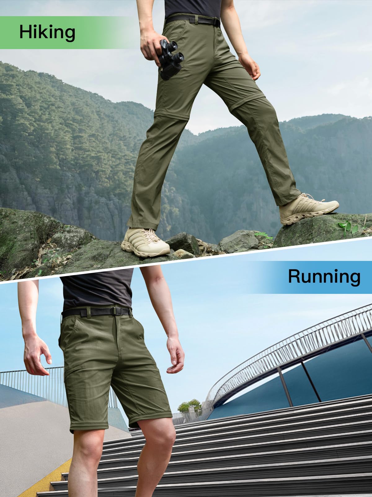 FREE SOLDIER Men's Outdoor Convertible Hiking Pants - Lightweight Quick-Dry Tactical Cargo Pants with Belt | Nylon Spandex Stretch Fabric | Perfect for Hiking, Camping & Outdoor Adventures