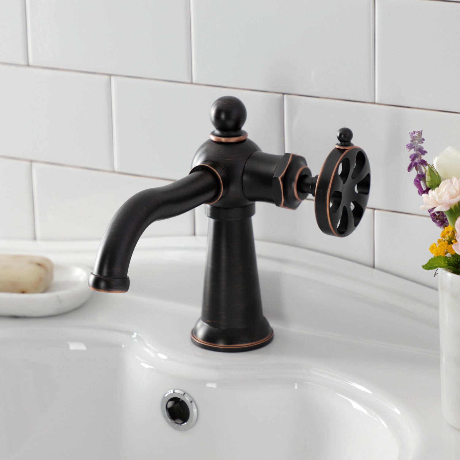 Belknap KS354RXNB Single Handle 1-Hole Bathroom Sink Faucet with Push Pop-Up Drain in Naples Bronze - Perfect for Modern Bathroom Vanities and Powder Rooms