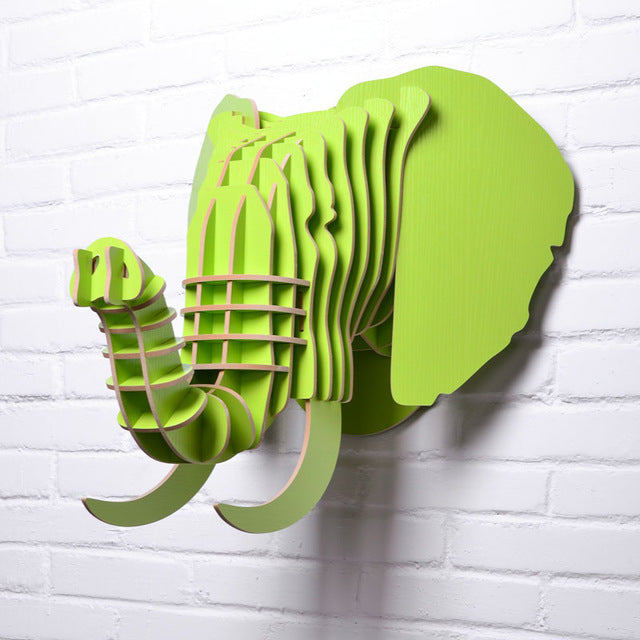 Premium 5mm Wooden Elephant Head Wall Hanging Sculpture - Handcrafted Animal Decor for Living Room, Bedroom & Office - WD012
