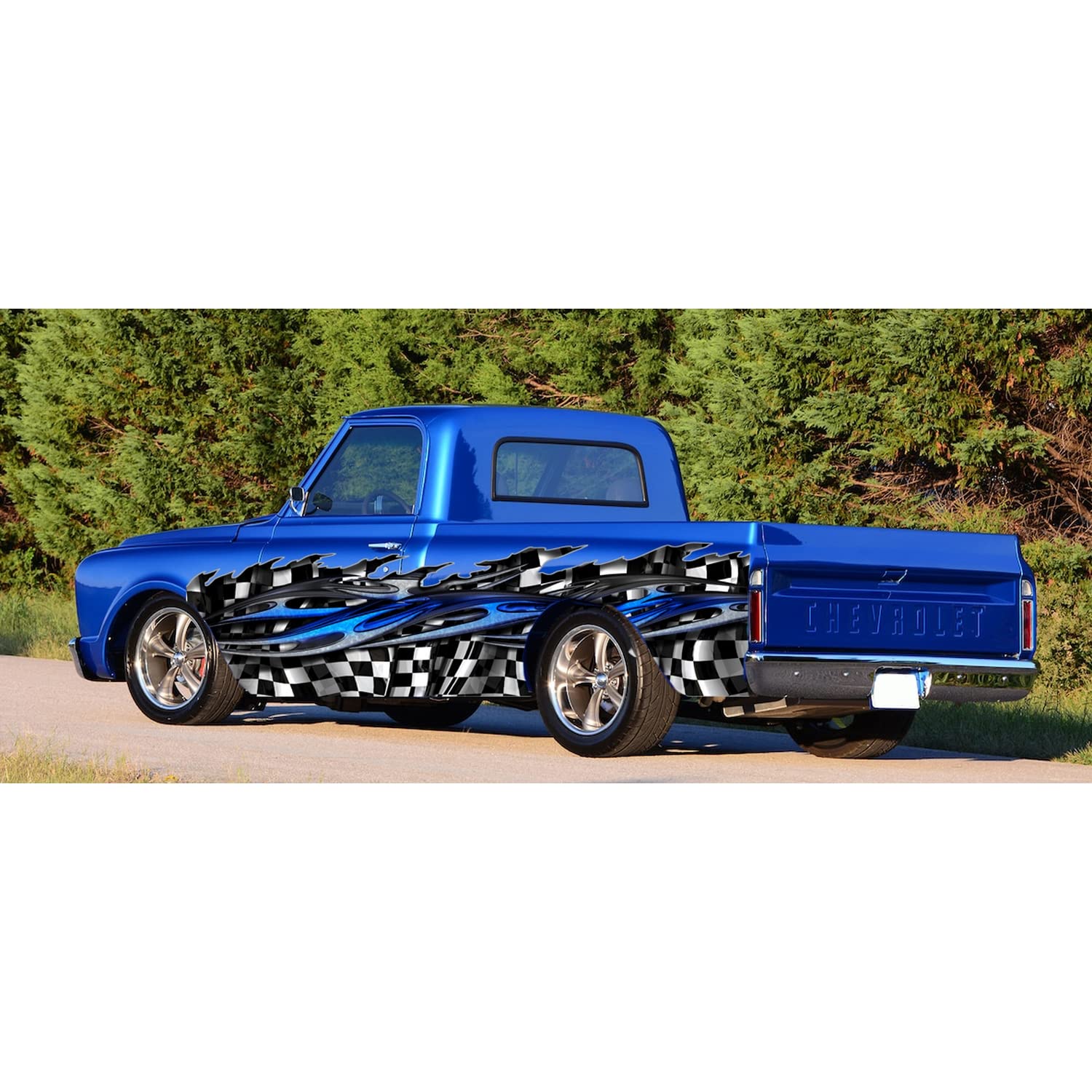 Blue Tribal Flag Truck Wrap Vinyl Decal - RV, Car, Boat, Trailer, Eighteen Wheeler Racing Stripes Sticker (22x130) - Perfect for Vehicle Customization, Racing Enthusiasts & Outdoor Adventures