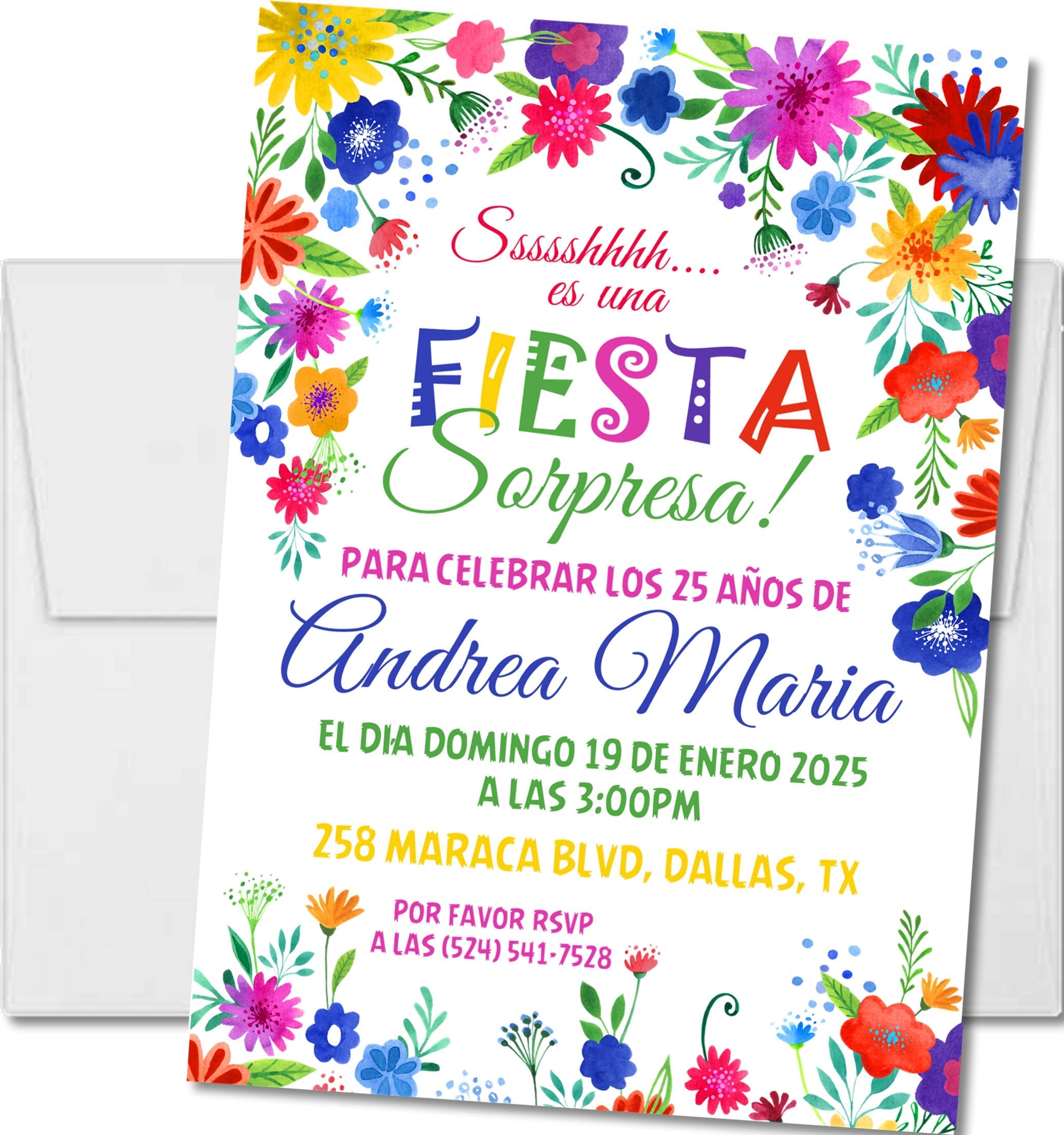 Spanish Fiesta Birthday Party Invitations with Envelopes - Colorful Themed Invites for Kids & Adults - Perfect for Cinco de Mayo, Quinceañera & Birthday Celebrations