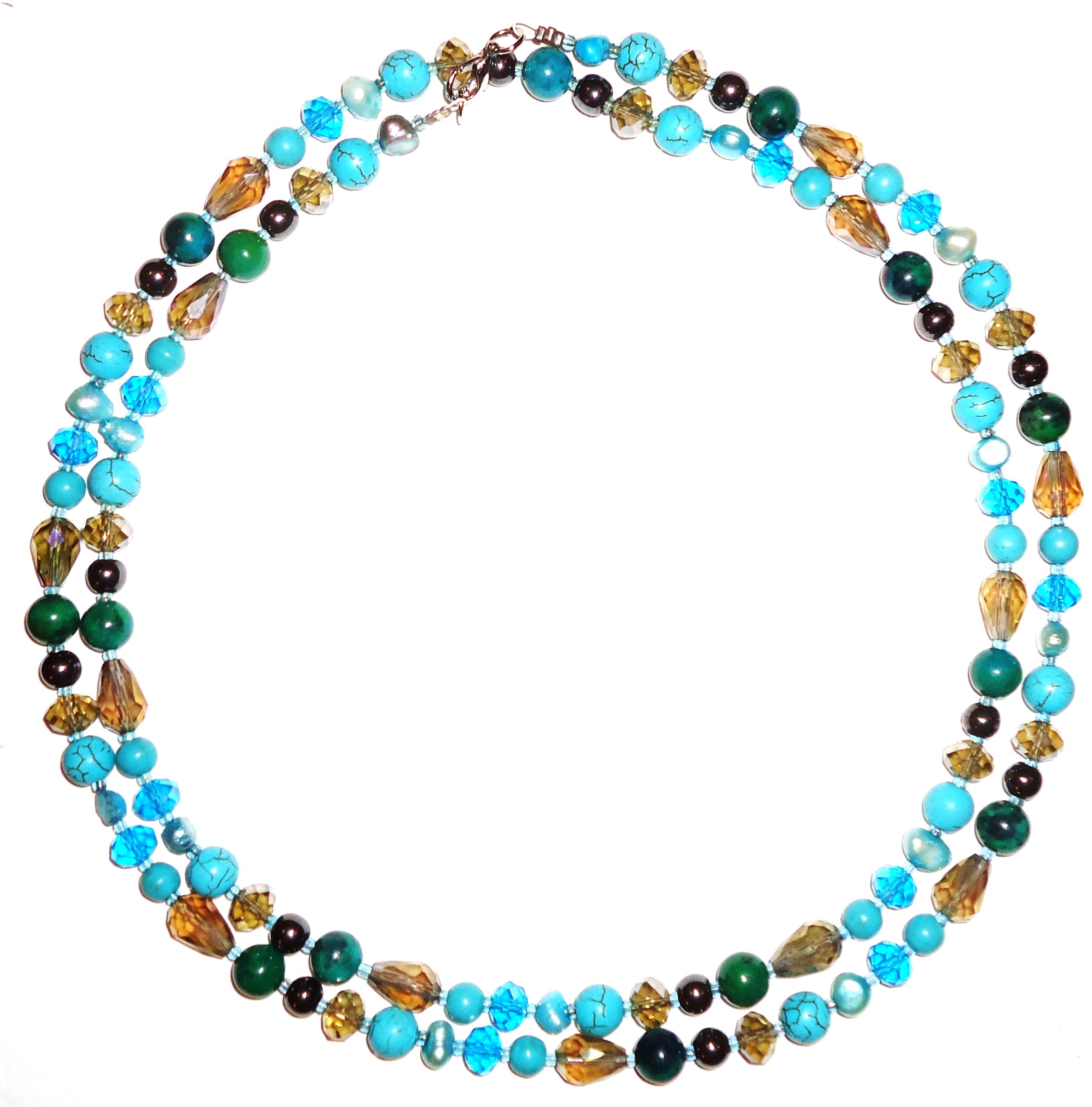 Aqua Mixed Stone and Pearl Necklace - Elegant Bohemian Jewelry for Women, Perfect for Weddings, Parties & Everyday Wear