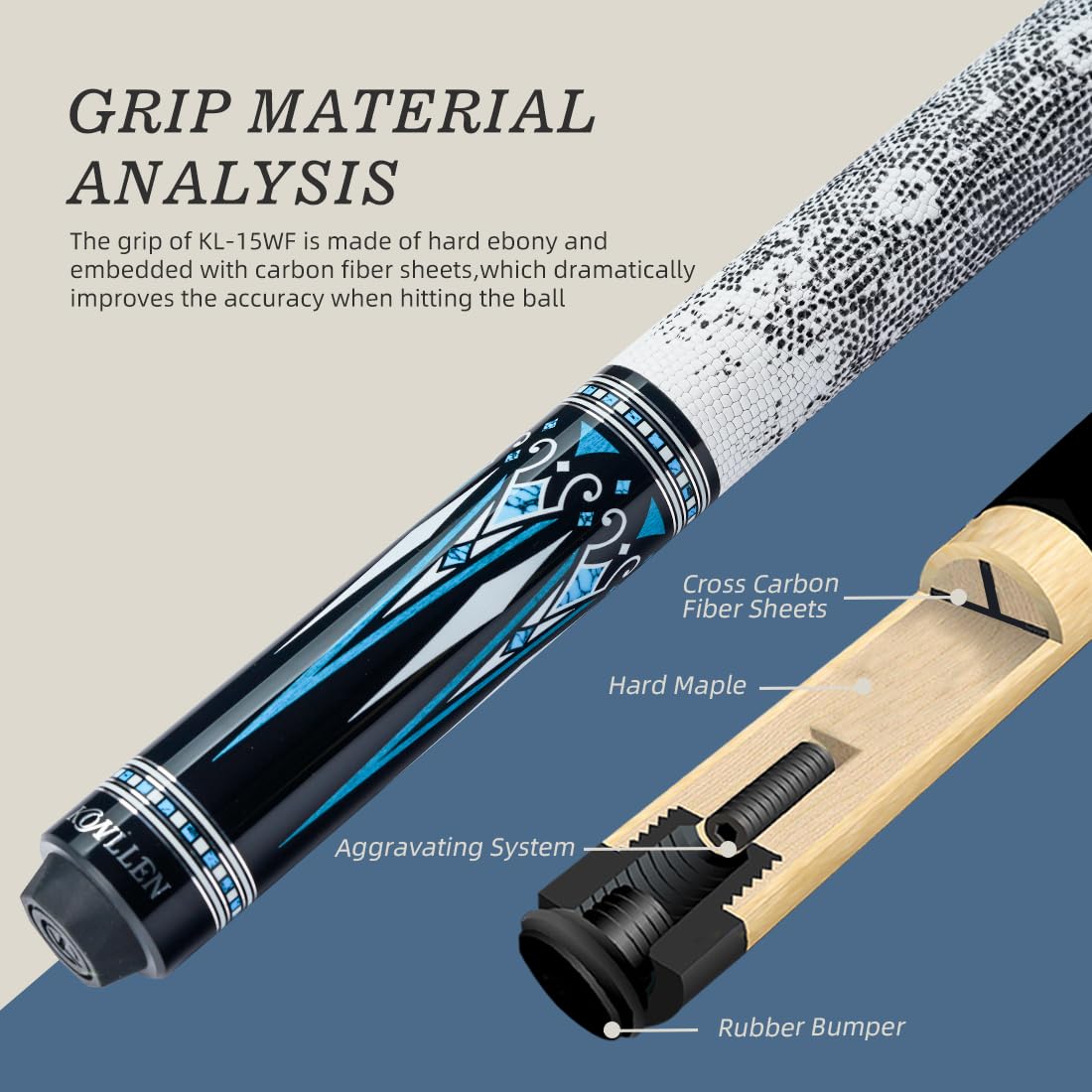 KONLLEN 58-inch Professional Carbon Fiber Pool Cue Stick - Low Deflection Billiard Cue with 12.5mm Tip for Adults | Full Carbon Technology, Pro Taper & Ultra-Smooth Finish | Perfect for Competitive Play, Home Game Rooms & Pool Halls