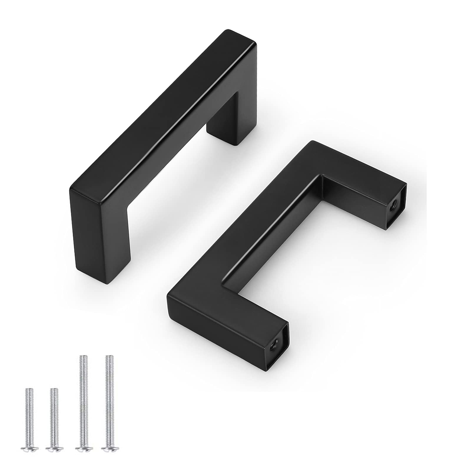 Probrico 10 Pack Black Kitchen Cabinet Pulls - Stainless Steel 2.5 Inch Hole Centers, Square Corner Bar Drawer Handles for Cabinets & Dressers | Durable Hardware for Modern Kitchens, Bathrooms & Furniture