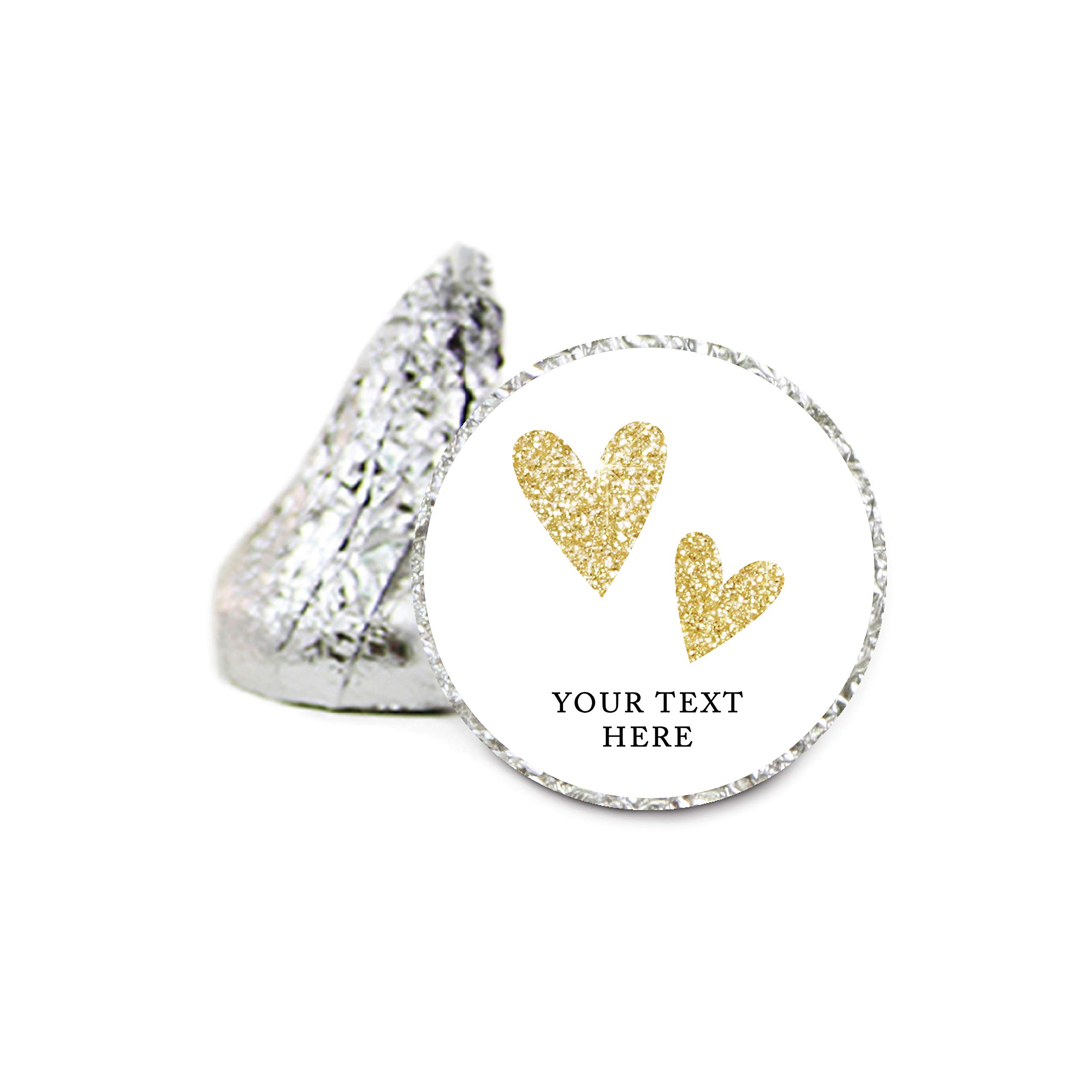 Personalized Chocolate Drop Labels Stickers - 216-Pack Custom Name Stickers for Wedding Favors, Party Decorations & Gifts - Faux Gold Glitter Design with Single/Double Hearts - Perfect for Hershey's Kisses, Candy Wrappers, Baby Showers & Bridal Events