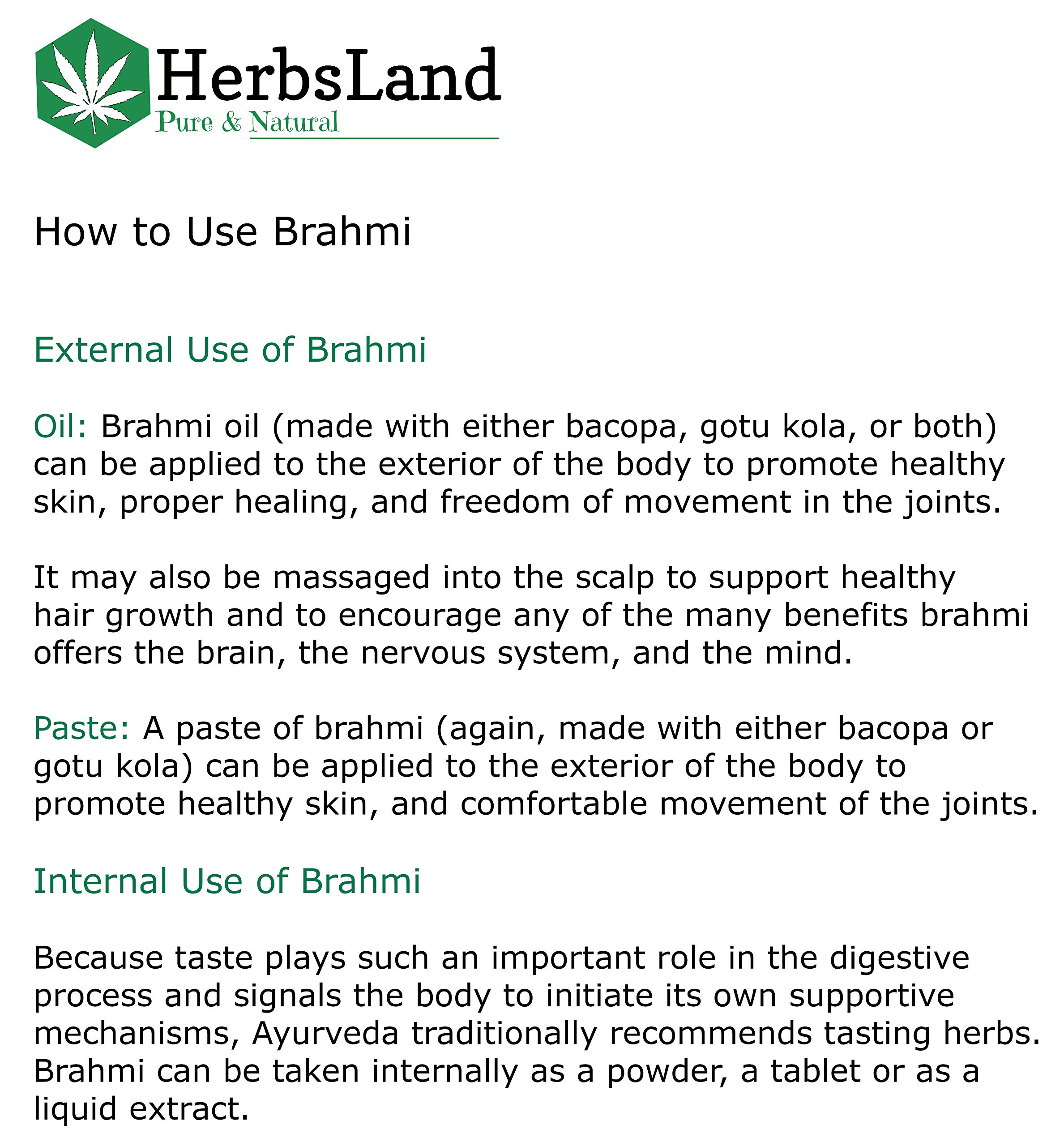 HerbsLand® 100% Organic Brahmi Powder (Bacopa Monnieri) - Natural Hair Growth & Skin Care Supplement | Promotes Healthy Scalp & Shiny Hair | 3.5oz (100g) for Ayurvedic Hair Masks, Face Scrubs & Wellness Drinks