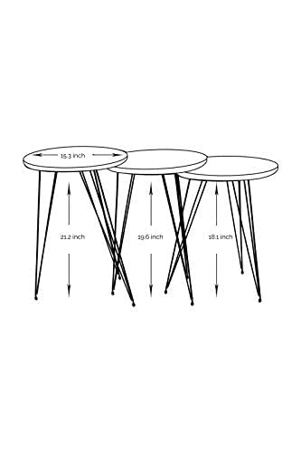 PAK HOME Set of 3 White Marble Nesting End Tables - Round Wood Stacking Coffee Side Accent Tables with Metal Legs for Living Room, Bedroom, Home Office | Modern Home Decor, Small Space Furniture, Apartment Essentials