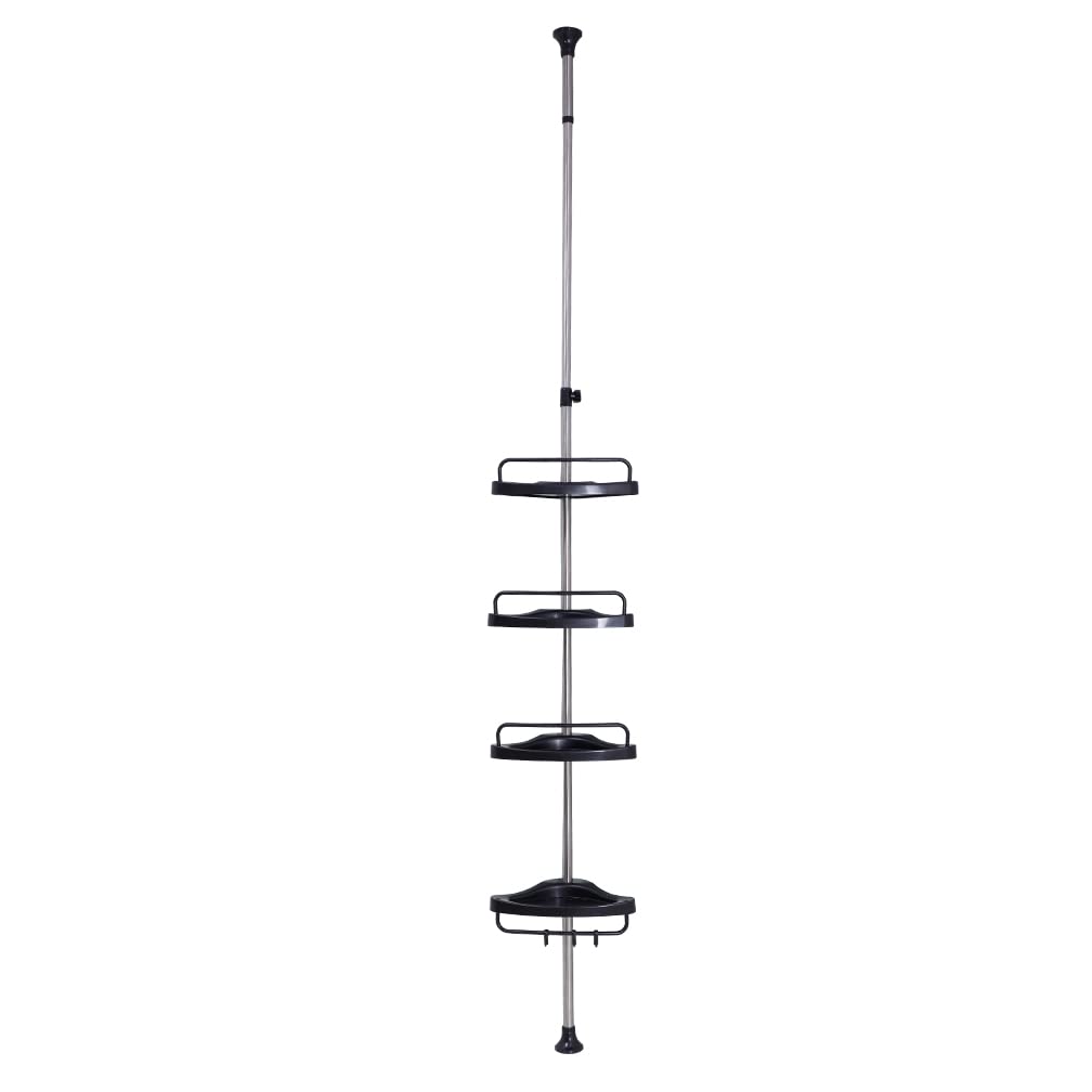 **Hershii Adjustable Shower Caddy Tension Pole - 72-122 Inch Black Bathroom Storage Organizer, Space-Saving Corner Shelf for Shampoo, Soap & Towels - Perfect for Small Bathrooms & Apartments**